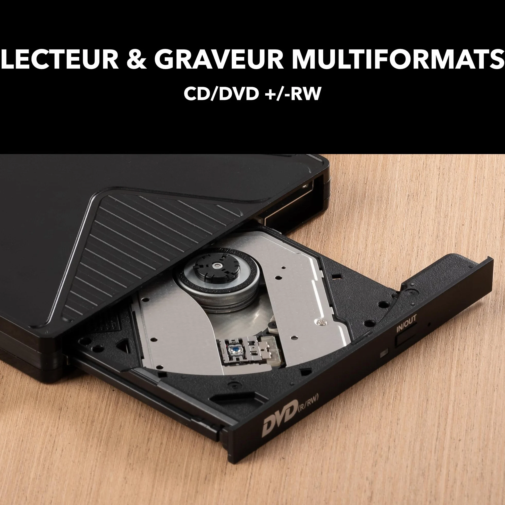 Takit Lecteur CD DVD Externe USB 3.0 & USB-C Graveur DVD Portable +/-RW Câble Intégré Compatible Windows Mac