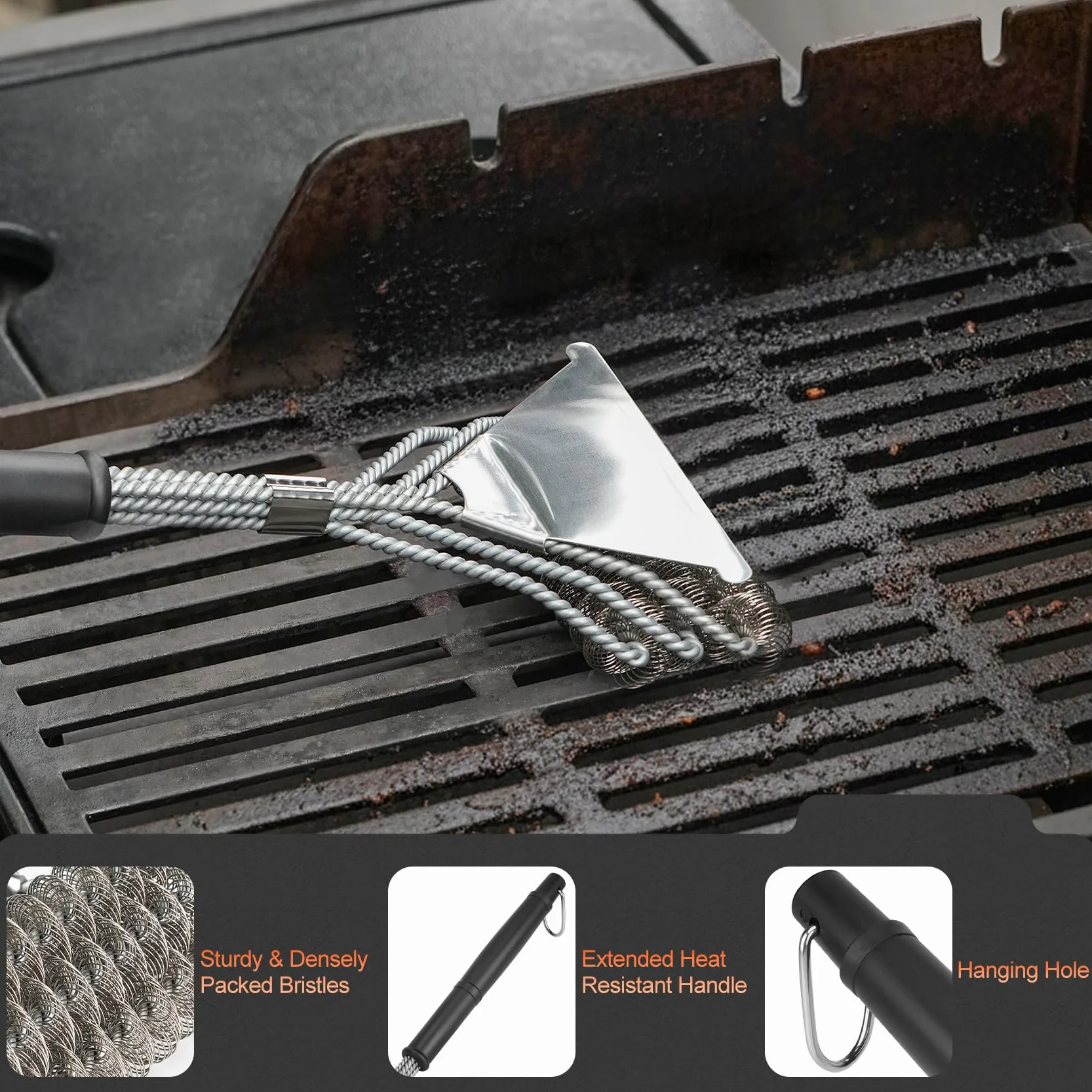 Onlyfire Kit de Nettoyage Barbecue INOX - 2 Brosses, 1 Grattoir, 13 Tiges pour BBQ Gaz, Charbon, Plancha