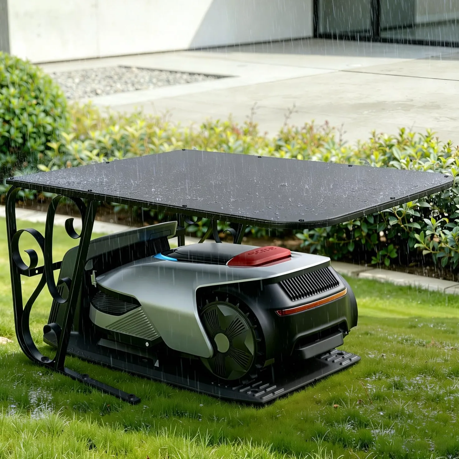 Garage pour robot tondeuse avec pieds en métal - Toit de protection pour carport - Toit pour tondeuse à gazon, robot-tondeuse - Protection UV | Idéal contre la pluie et la grêle 43x56x82cm