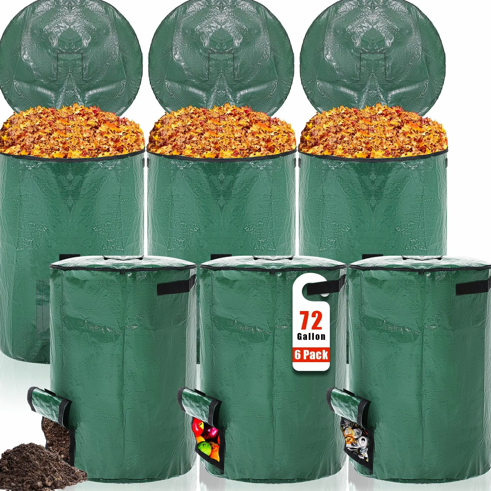 Berlune Lot de 6 sacs à déchets de jardin réutilisables avec couvercle et poignées - Très grands sacs de pelouse pour ramasser les feuilles - Conteneur de déchets de jardin très résistants pour débris
