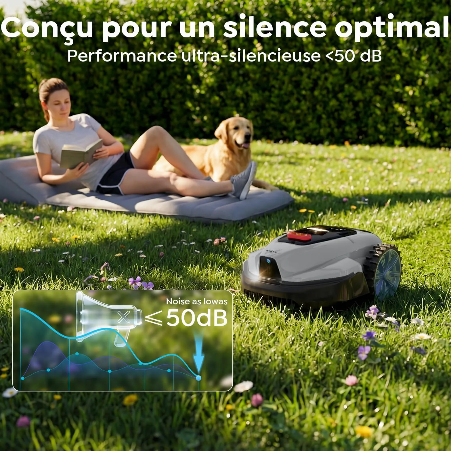 YARDCARE V3 Robot Tondeuse sans câble périphérique, avec Navigation visuelle, détection 150+ Obstacles, contrôle Via appli, 50 DB, Robot Tondeuse pour Petits et Moyens Jardins, Bandes magnétiques