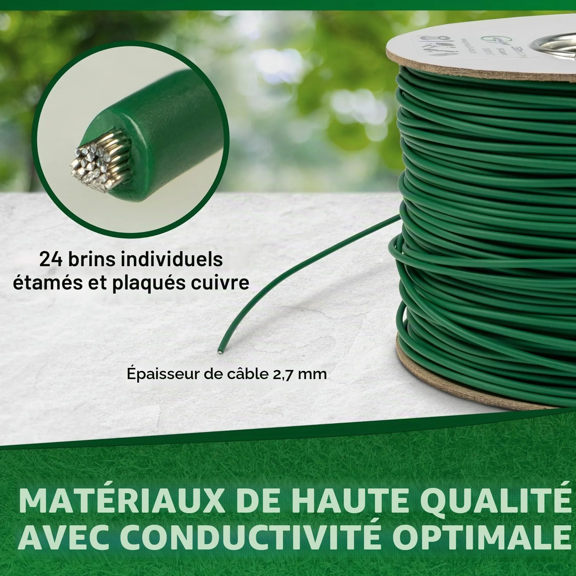Genisys Fil périphérique câble pour Robot Tondeuse - Compatible Yard Force - HQ - sur Enrouleur de câble - Ø2,7mm, Longueur:250m