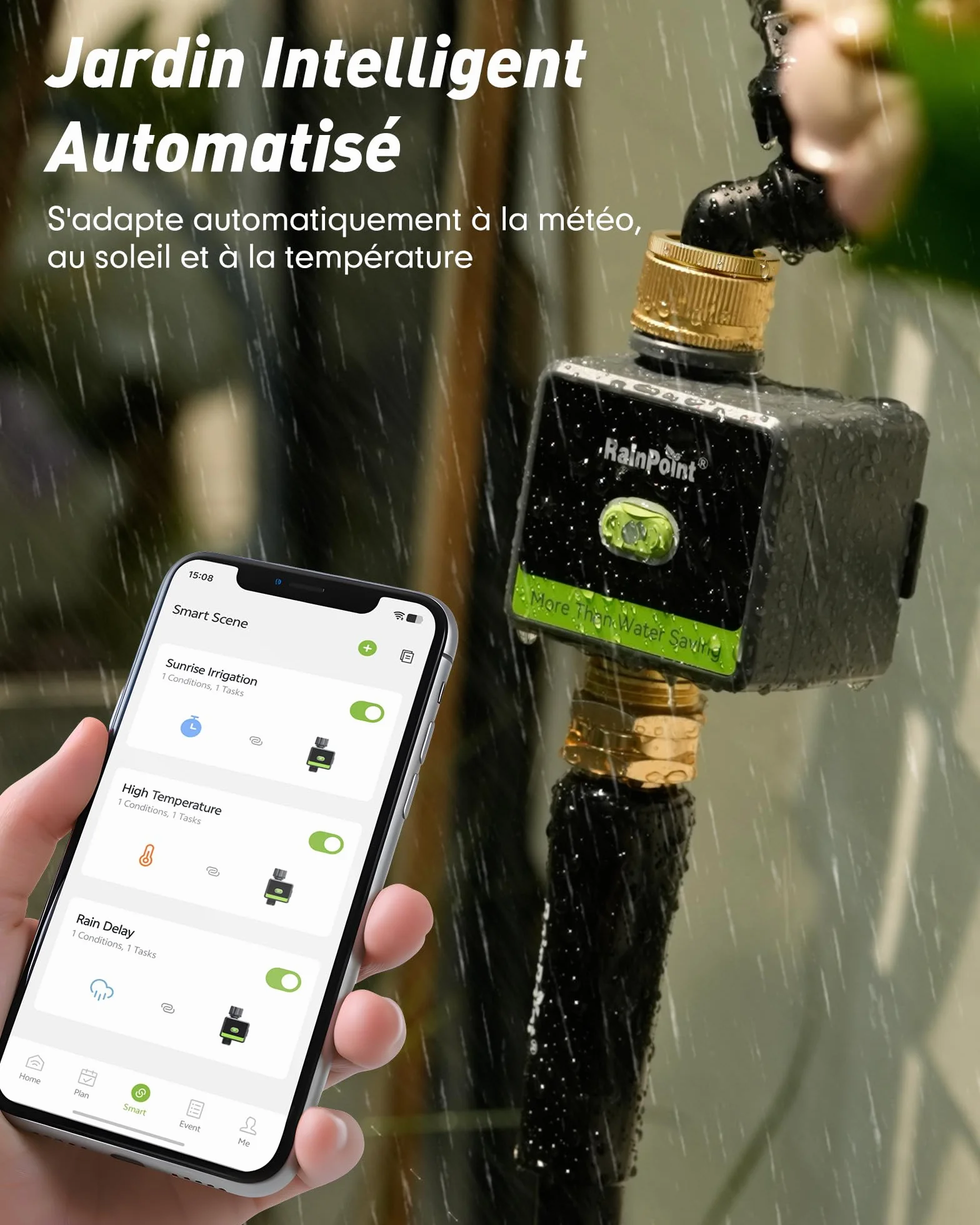 RAINPOINT Programmateur Arrosage WiFi en Laiton, Minuteur Intelligent avec App et Commande Vocale