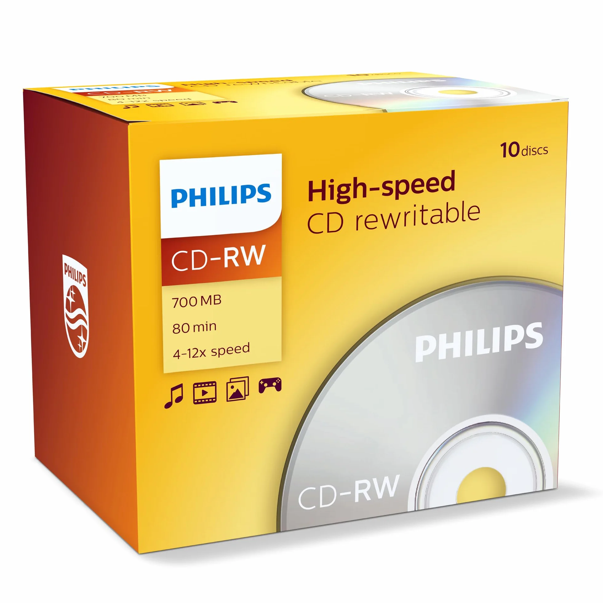 Philips CD-RW 700 MB 80 Min 4-12x Jewel Case 10 pièces réinscriptible