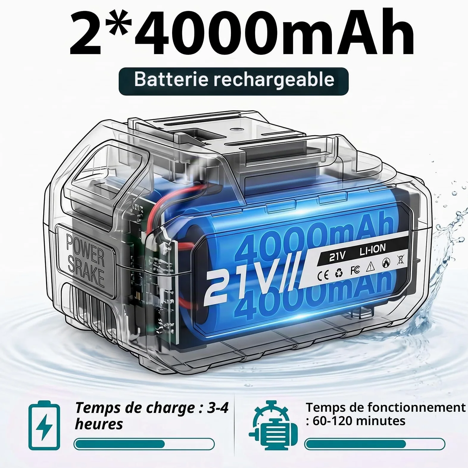 Nettoyeur Haute Pression sans Fil 125 Bar, Moteur sans Balais 1500W & Écran LCD, avec 2X 21V 4.0Ah Batteries, 4 Niveaux de Pressio, 600 L/h, Buse 6-en-1 & Tuyau 5m pour Voiture et Jardin