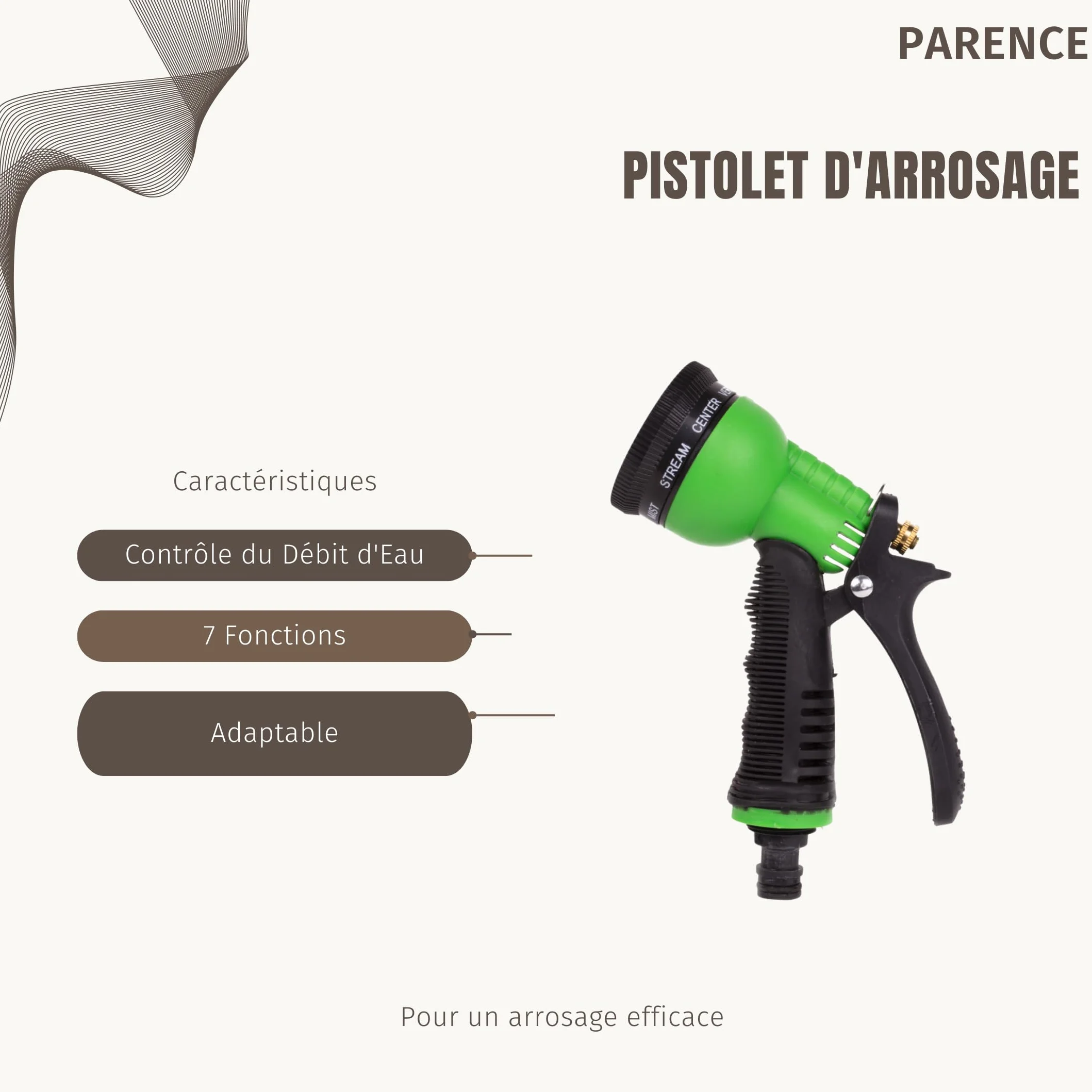 PARENCE Pistolet d'Arrosage 7 Fonctions Universel
