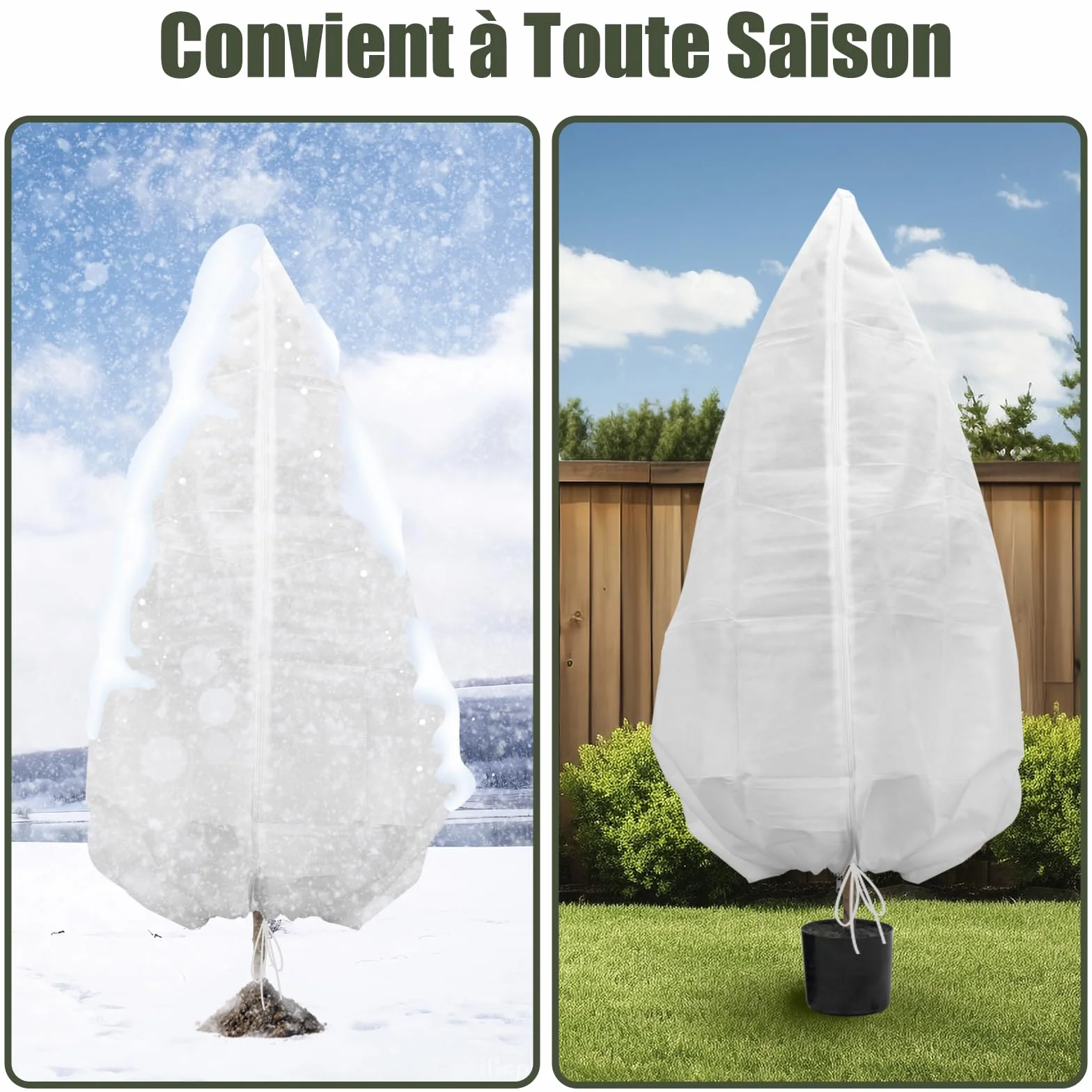 Lot de 4 Housses de Protection pour Plante Hivernage 100x120 cm avec Cordon de Serrage et Fermeture Eclair