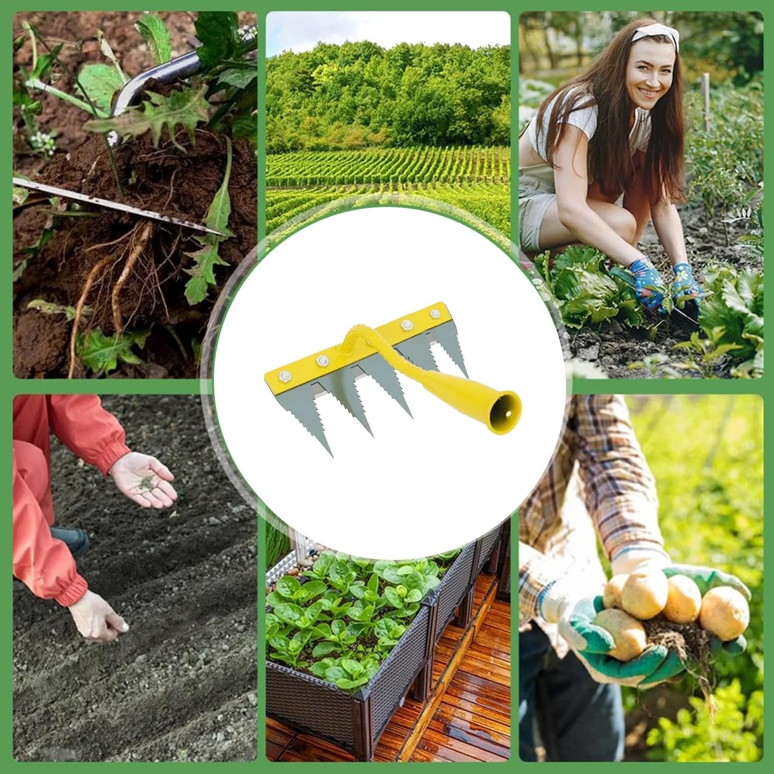 Générique Râteau de Jardin Outil d'ameublissement du Sol Robuste | Outil d'arrachage pour jardin, pelouse, cour, parterre de fleurs, serre, pépinière, verger, ferme, extérieur