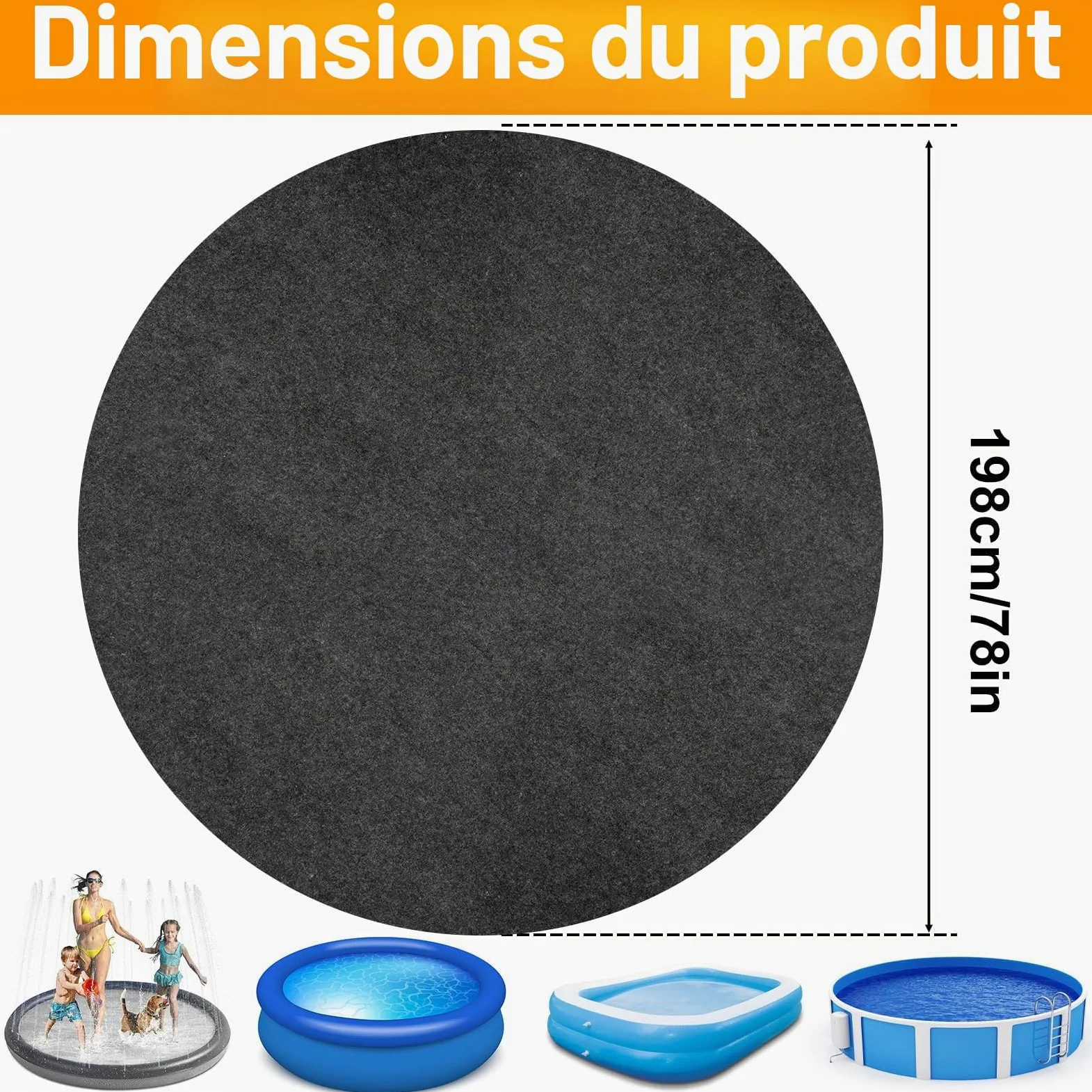 Tapis Rond pour - 200 cm - Tapis de Bain à remous - pour l'extérieur et l'intérieur - Imperméable et antidérapant - Tapis de Protection du Sol pour Piscine