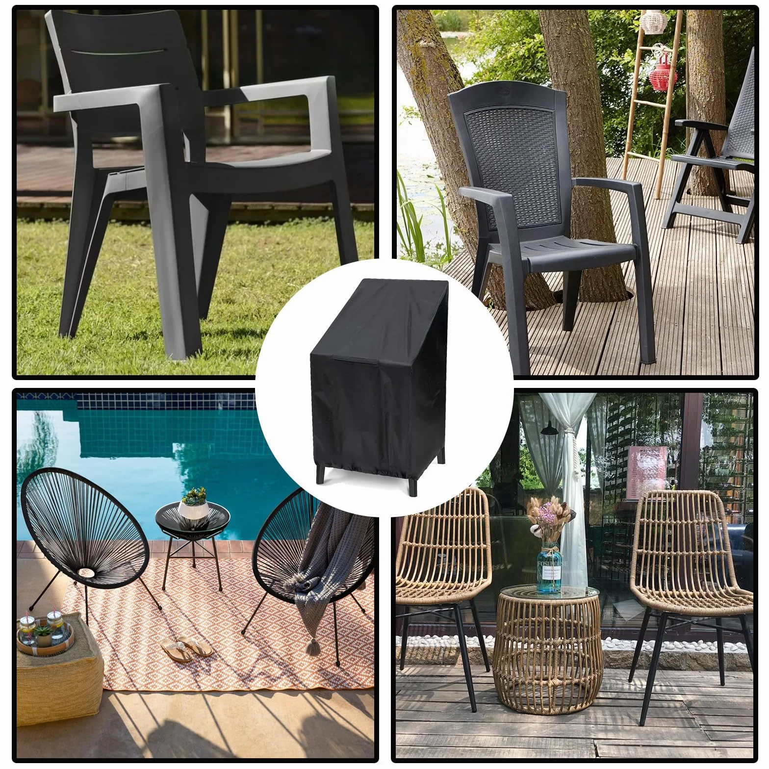 Housse de Chaise de Jardin 210D Tissu Oxford 65x65x120 cm Noir
