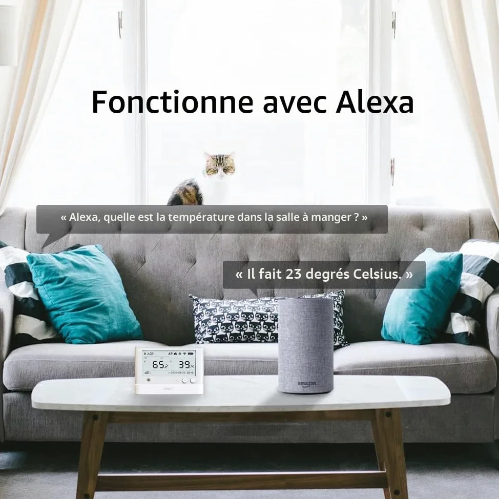 UbiBot WS1 Pro WiFi Thermomètre Hygromètre, Moniteur Intelligent de Température et d'Humidité, Pas de Frais d'Abonnement, 7 * 24 Surveillance et Alertes, Écran LCD 4,4", Fonctionne avec Alexa, IFTTT