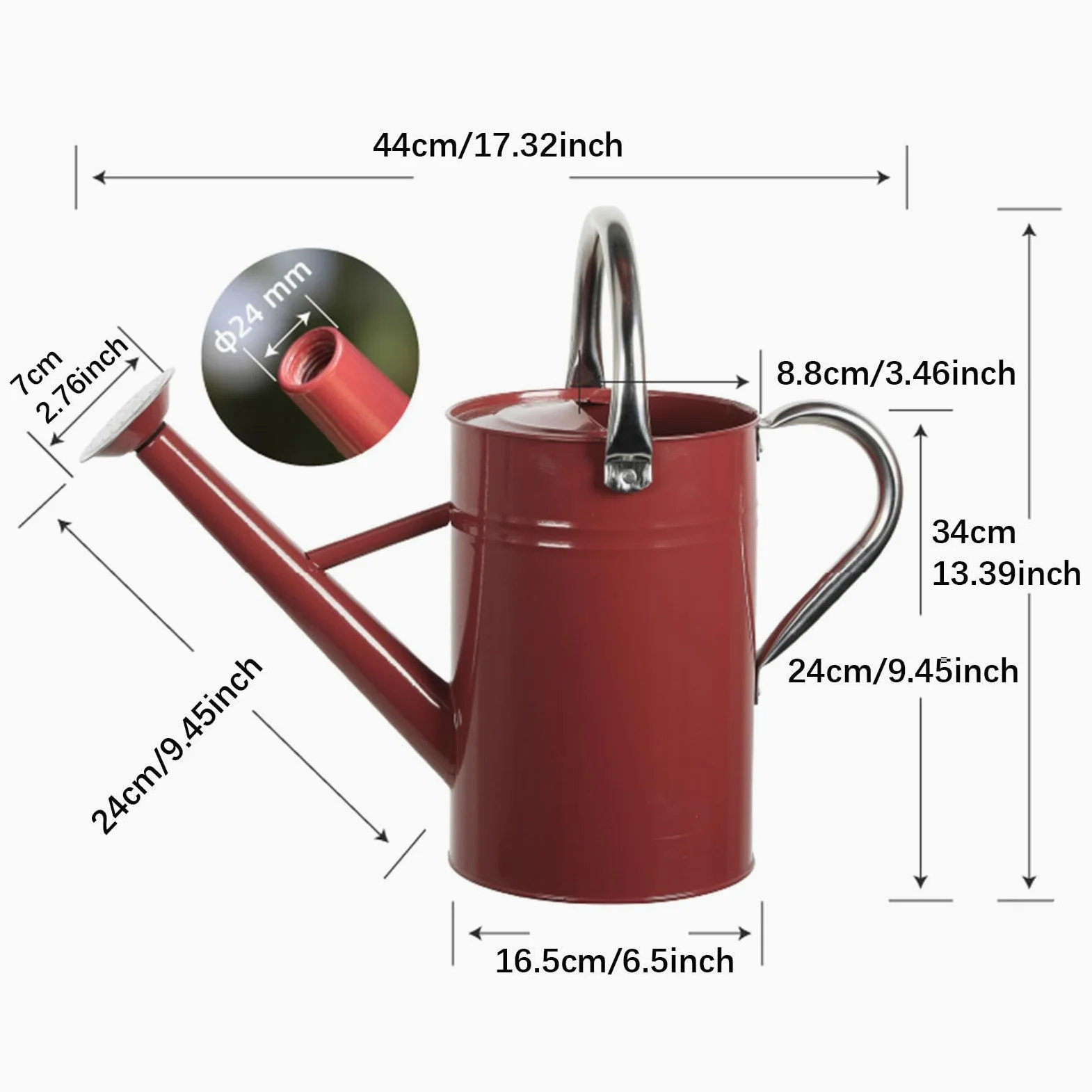 Arrosoir Jardin 5L, Arosoires Extérieur, Arrosoir en Métal pour Plantes Interieur avec Bec Amovible, Arrosoir à Fleurs avec Poignée Incurvée, Anti-Fuite, Construction Robuste et Antirouille, Rouge