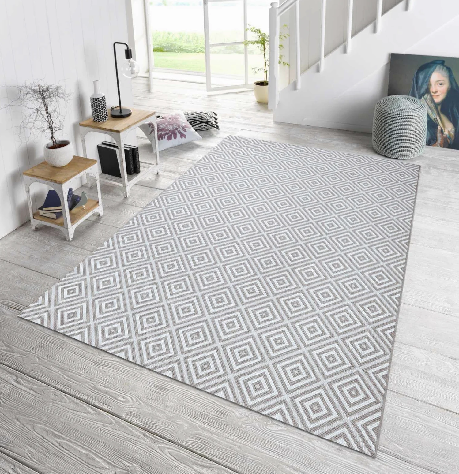 NORTHRUGS Tapis d'intérieur et d'extérieur à Carreaux, 80 x 150 cm, résistant aux intempéries, Moderne, Motif géométrique, à Carreaux, Design Allover, pour Balcon, terrasse, Jardin, Jardin d'hiver