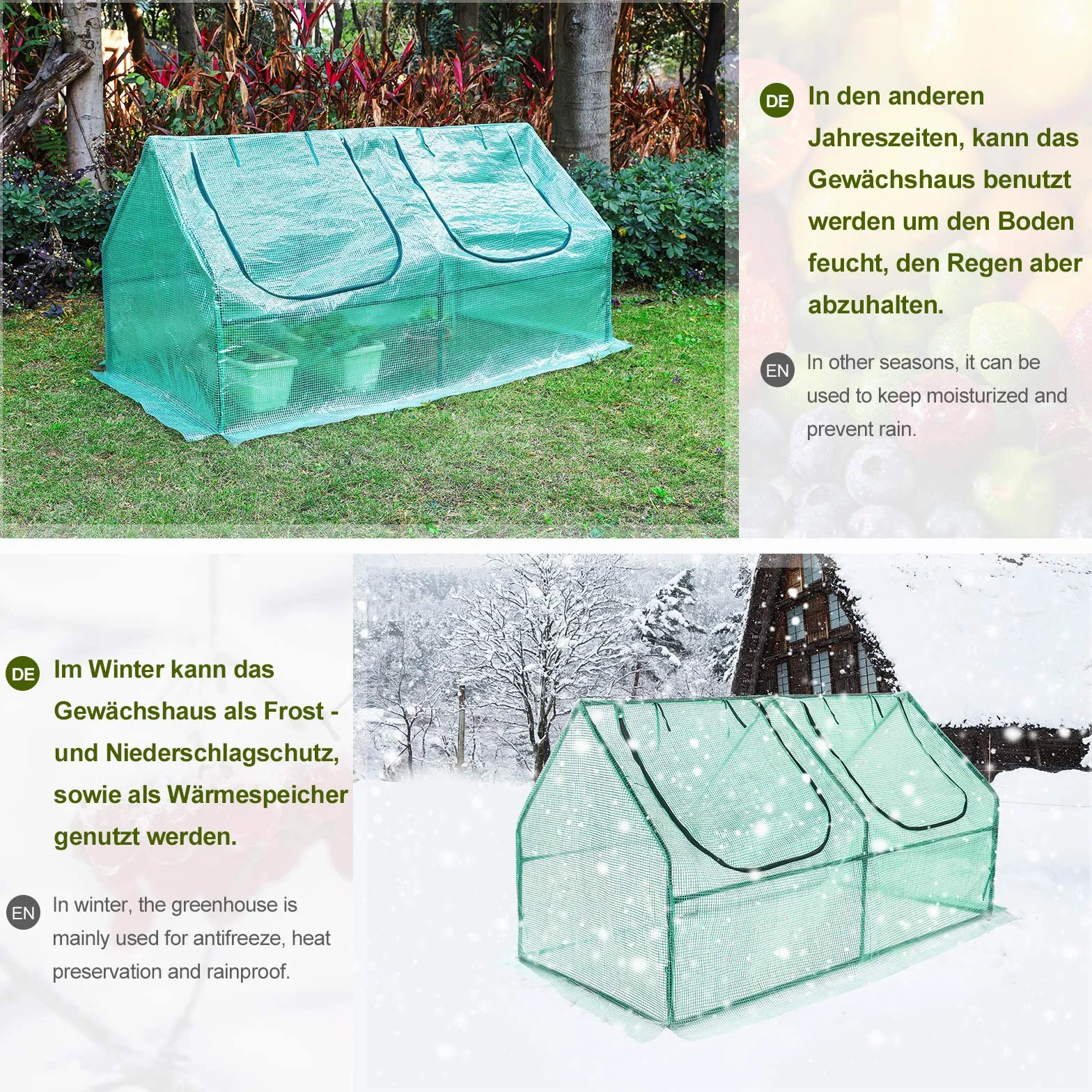 Yorbay Serre de Jardin Tunnel Mini Serre à Tomates Plastique PE Tente abri Petite Serre de Terrasse Balcon, Solide, Verte 180 x 90 x 90 cm