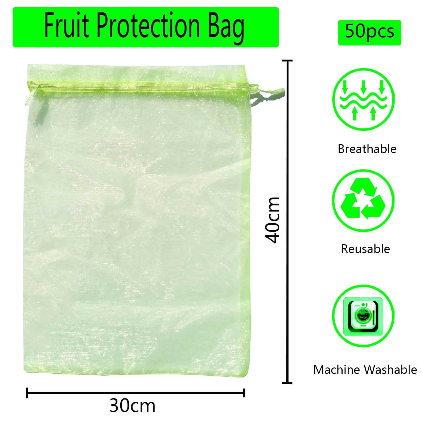 Sac Protection Fruits 40x30cm 50 pièces Sachet Protection Raisin Respirant Cordon Serrage