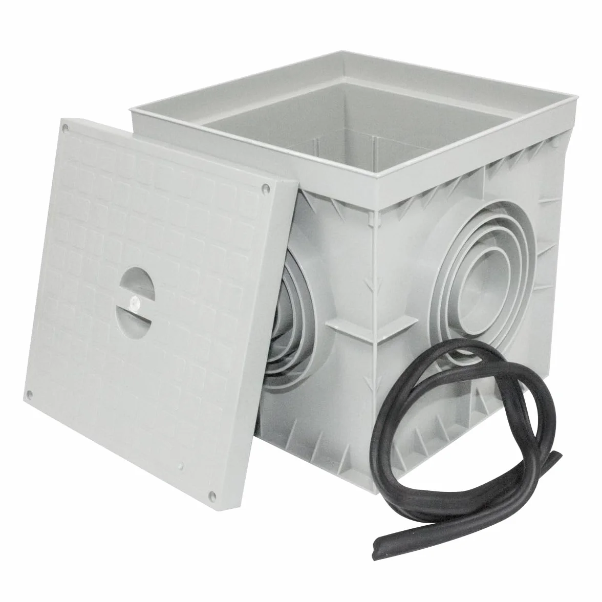 Archet étanche de sol électrique gris IP54 PVC 200x200 mm pour jardin drainage irrigation
