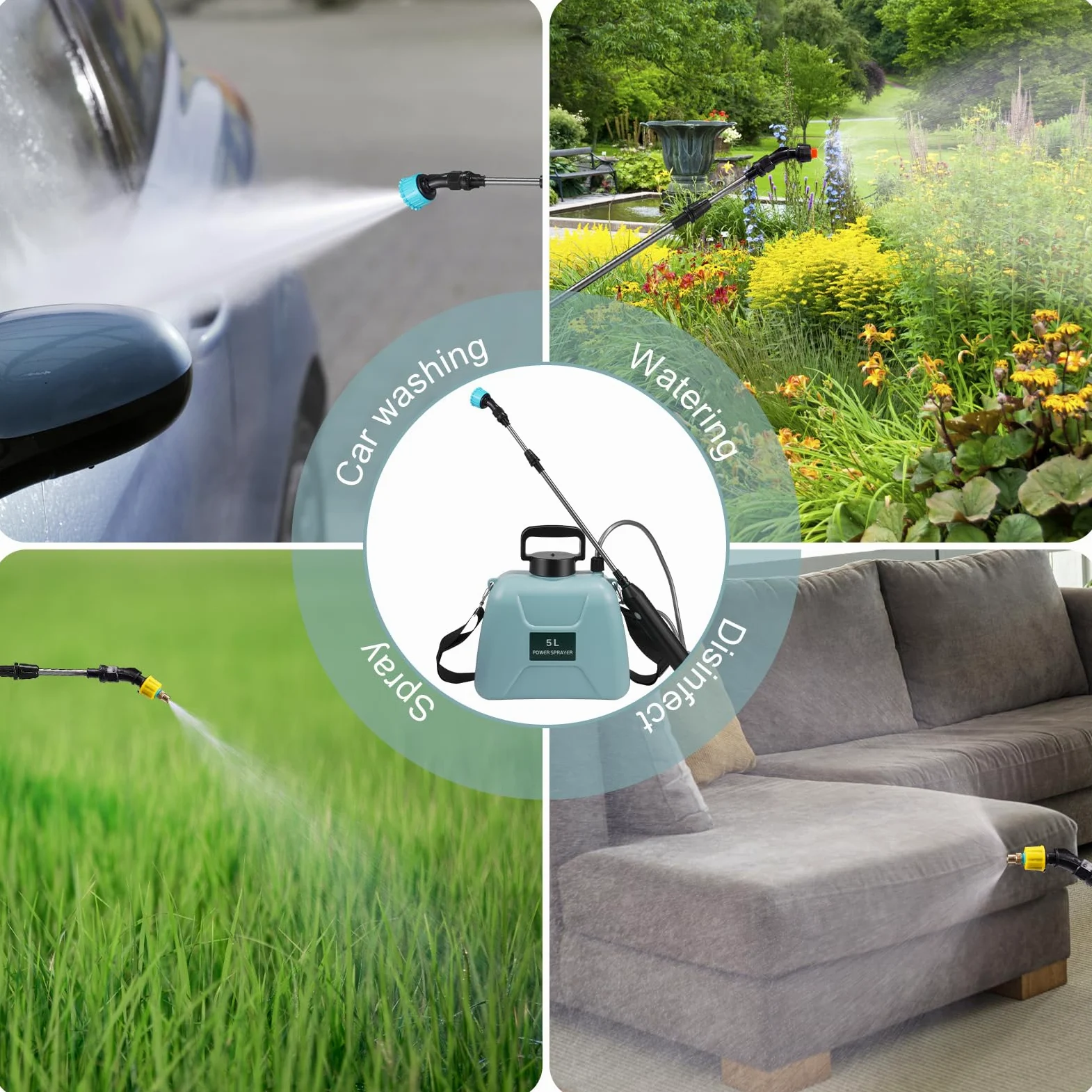 PulvéRisateur à Pression sans Fil de 5 L PulvéRisateur éLectrique, PulvéRisateur de Jardin avec Lance d’Arrosage et BandoulièRe RéGlable, pour la Protection des Plantes de Jardin