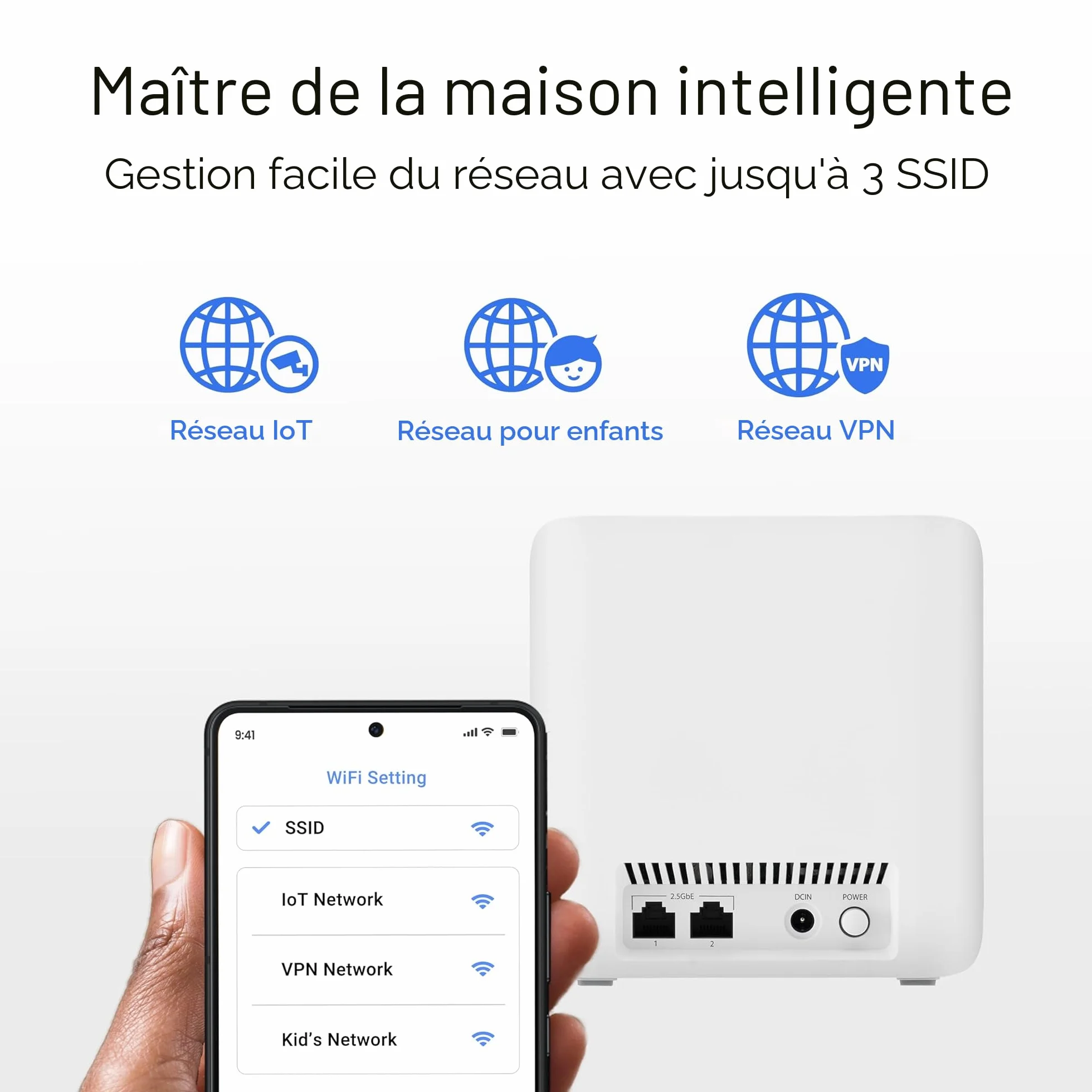 ASUS ZenWiFi BD4 Pack de 3 Système WiFi 7 Mesh Double-Bande 3600 Mbps 720m2 Double Ports 2,5G