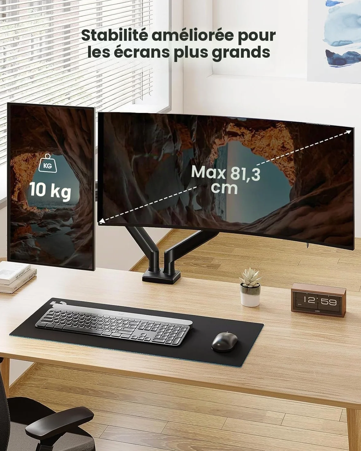 ErGear Support Double Écran PC 17-32 Pouces, Bras pour Écran PC Capacité 2-10 kg, Réglable, Pivotant 180°, Inclinable, Rotation 360°, VESA 75x75/100x100