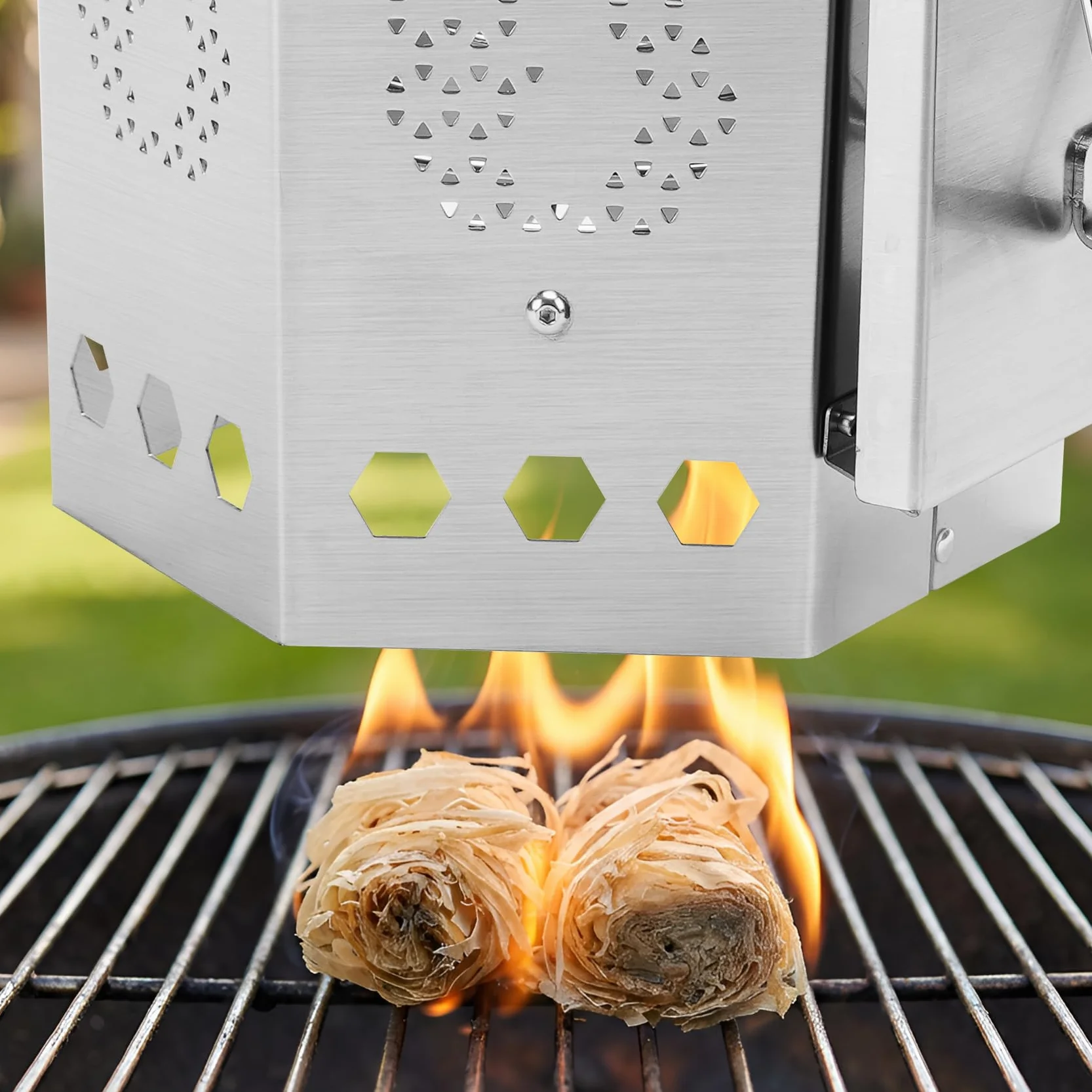 onlyfire Cheminée d'Allumage Polygonale en Acier Inoxydable 430 - Démarreur de Charbon de Bois pour Barbecue
