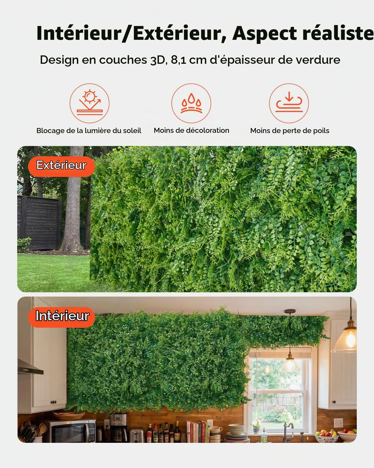 VEVOR Mur Végétal Artificiel 50,8x50,8 cm Haie Artificielle Lot de 12 Panneaux de Verdure Artificielle Brise Vue de Balcon pour Décoration, Mariage, Intérieur et Extérieur, Clôture de Jardin, Terrasse