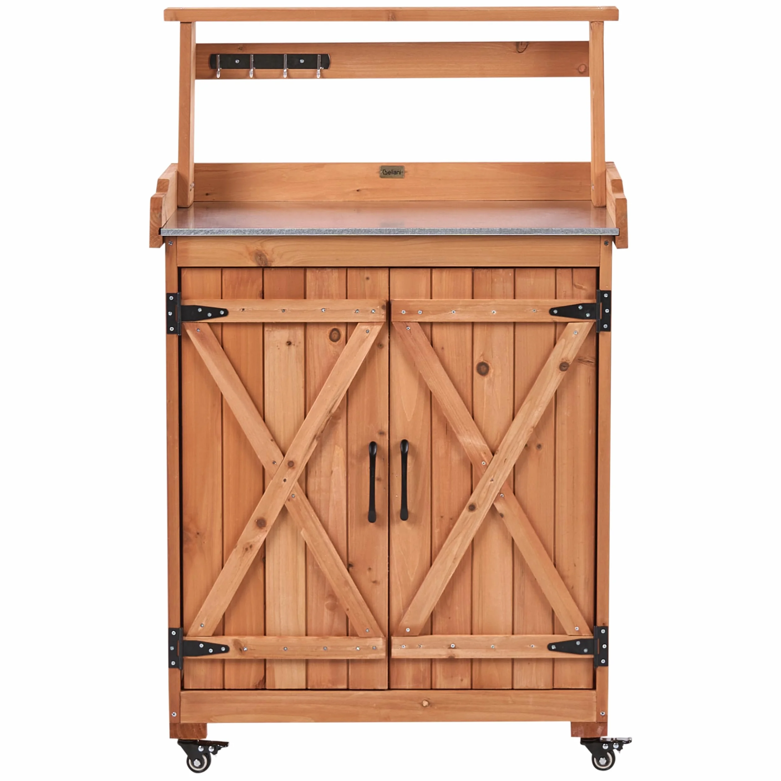 Altolia Table de Rempotage Bois de Sapin 74x40x119 cm Plan de Travail Fer Roulettes Marron Clair