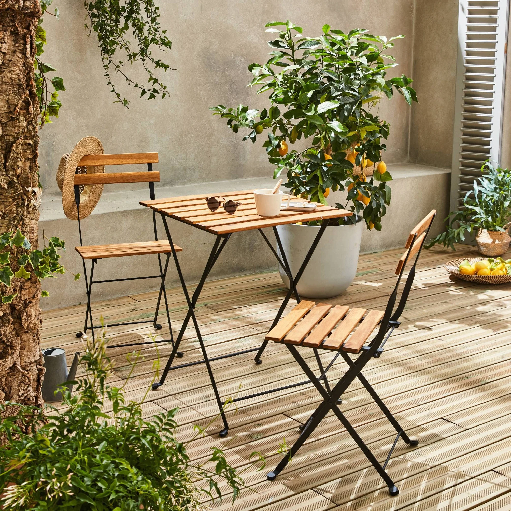 Alice's Garden Table de bistrot pliante bois d'acacia et métal 55 x 54 cm