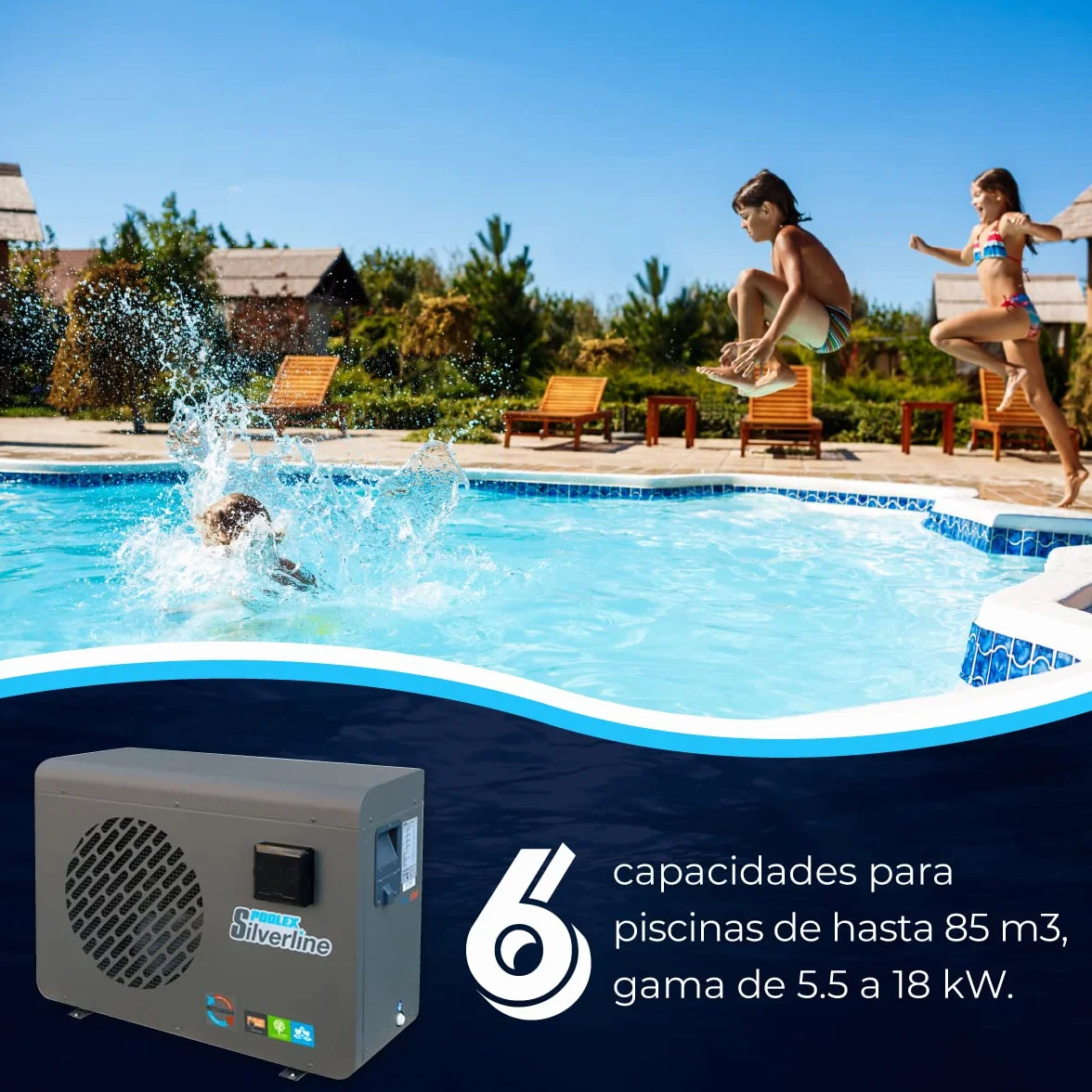 POOLEX Pompe à Chaleur Piscine PC-SLP055 Silverline 55 5.5kW 20-30m3 Silencieuse
