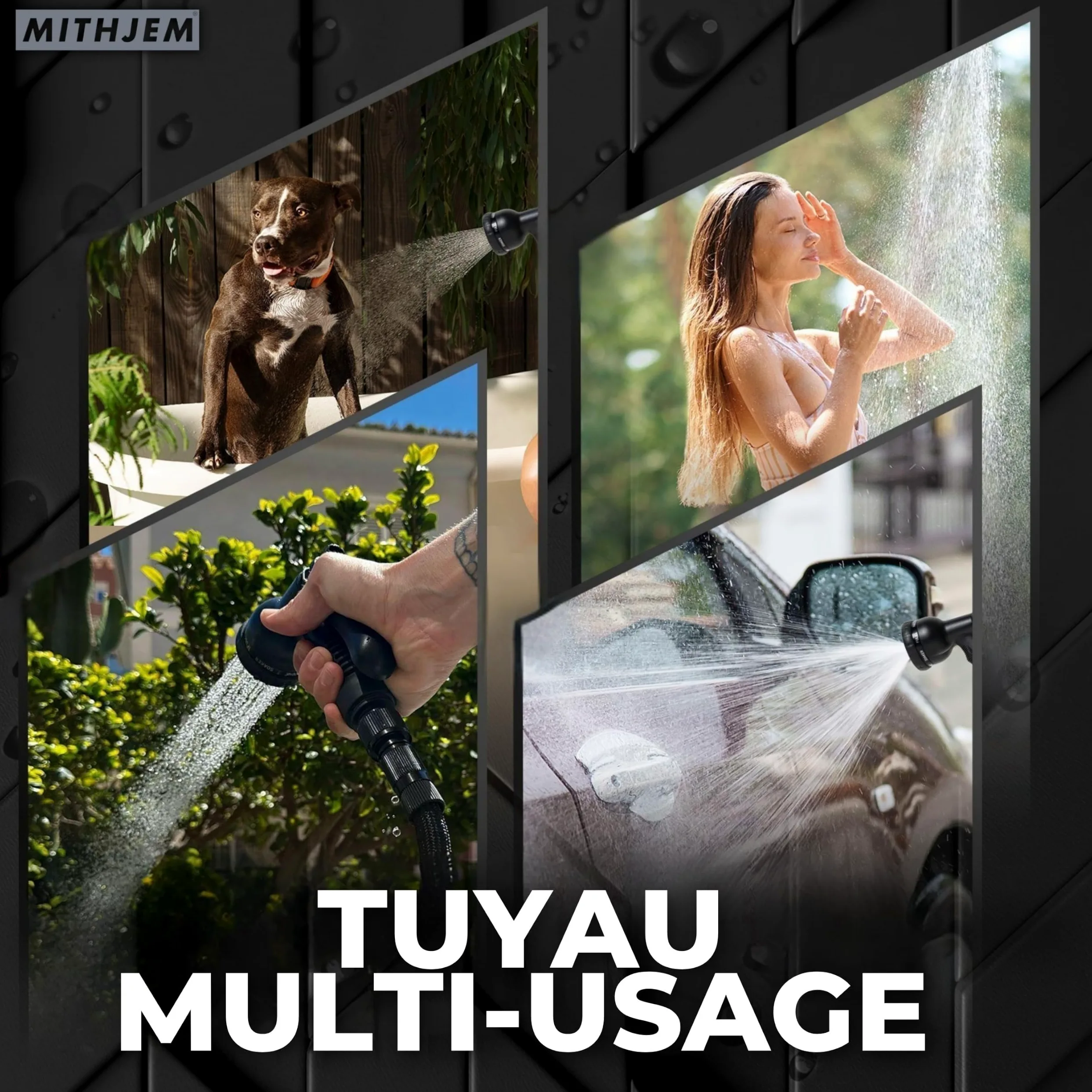Tuyau d'Arrosage Extensible 30 m – Polyester 3750D, Raccords Métallisés Adaptables 1/2" et 3/4", Anti-Fuite – Pistolet 10 Modes, Léger, Sac de Rangement – Grand Jardin, Terrasse, Voiture