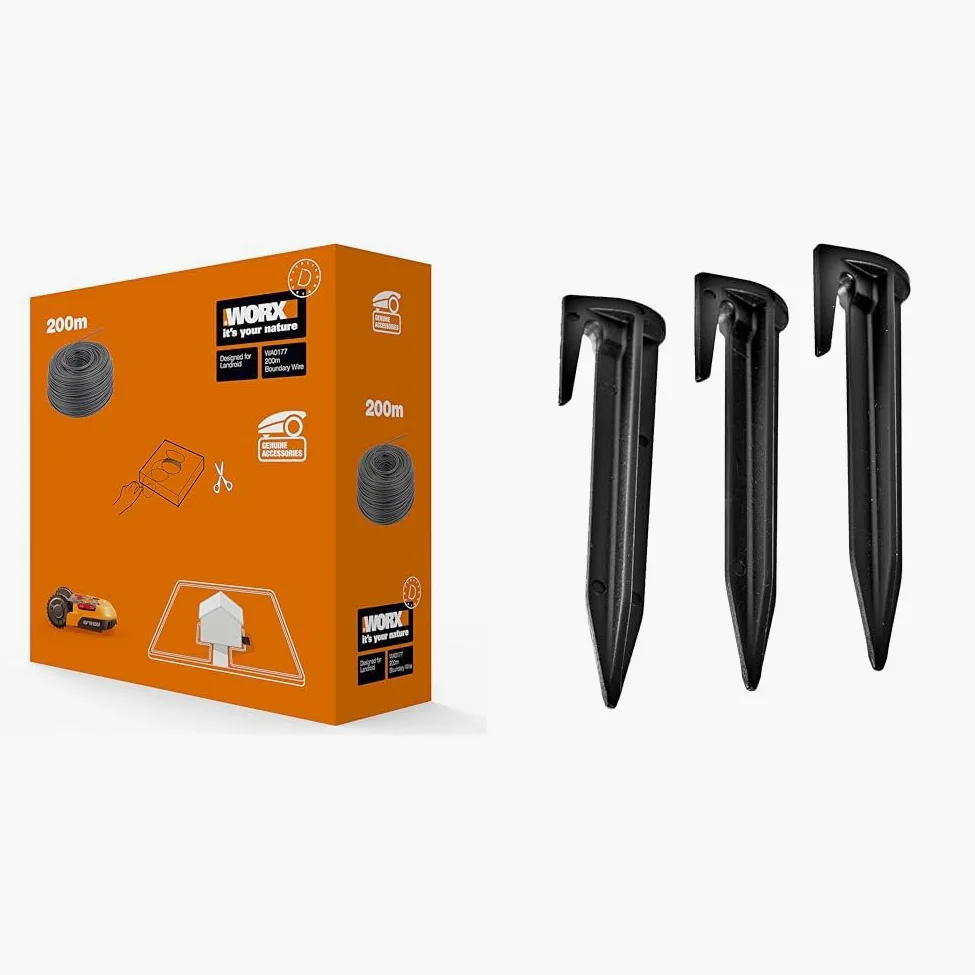 WORX - Bobine de câble périphérique - 200 mètres - WA0177 & Lot De 100 Piquets De Fixation Pour Cbles Périphériques - WA0179 - Accessoires Pour Tondeuses Robots WORX LANDROID
