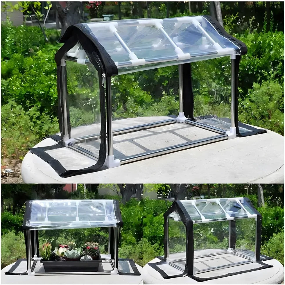 Zfmnoyev Mini-Serre De Table, Serre Portable pour Le Jardin, Abri pour Tentes À Fleurs avec Couverture en PVC Transparent Et Cadre en Acier Inoxydable, pour L'intérieur(50x30x30 cm)