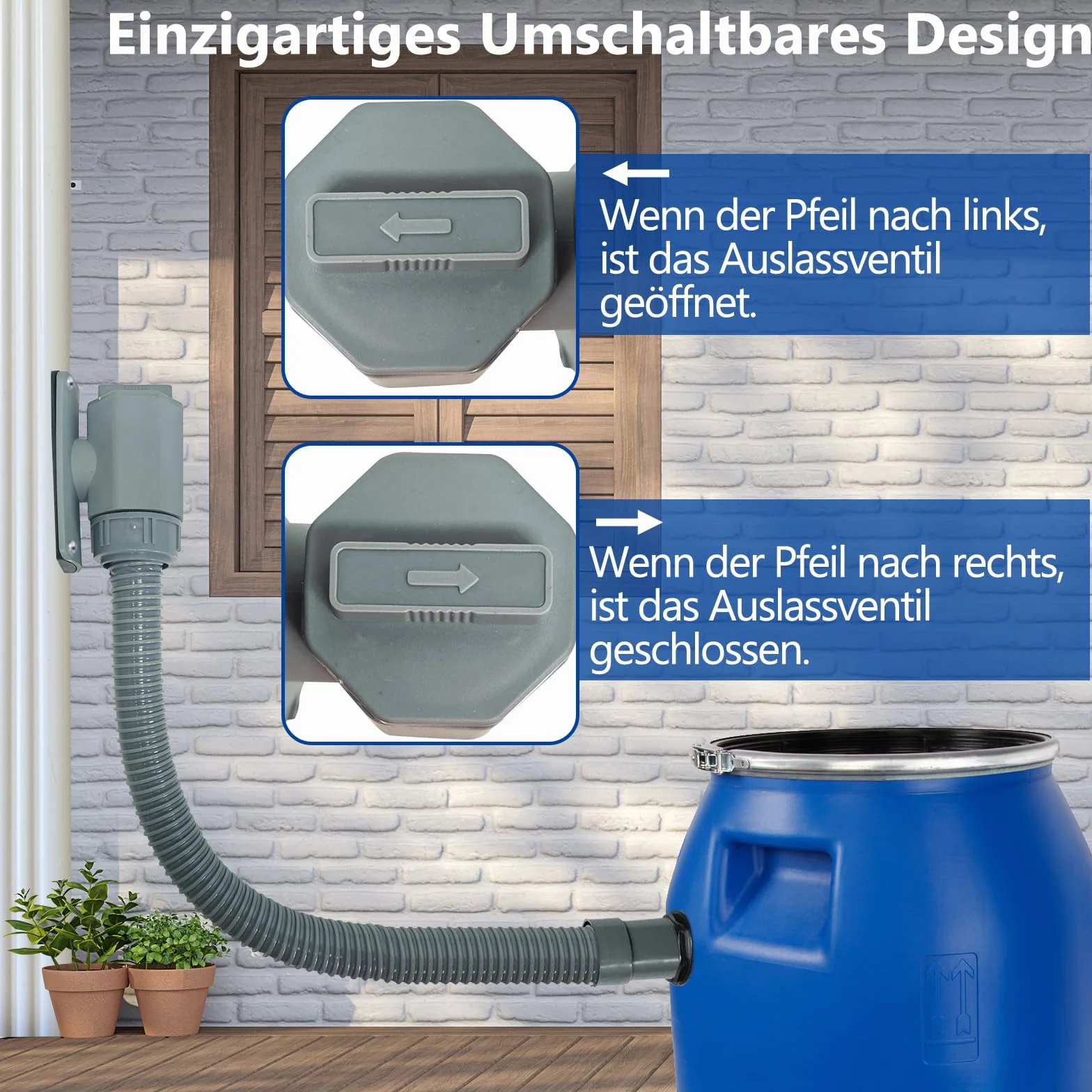 Récupérateur Eau de Pluie Rectangulaire avec Tuyau et Collier de Serrage