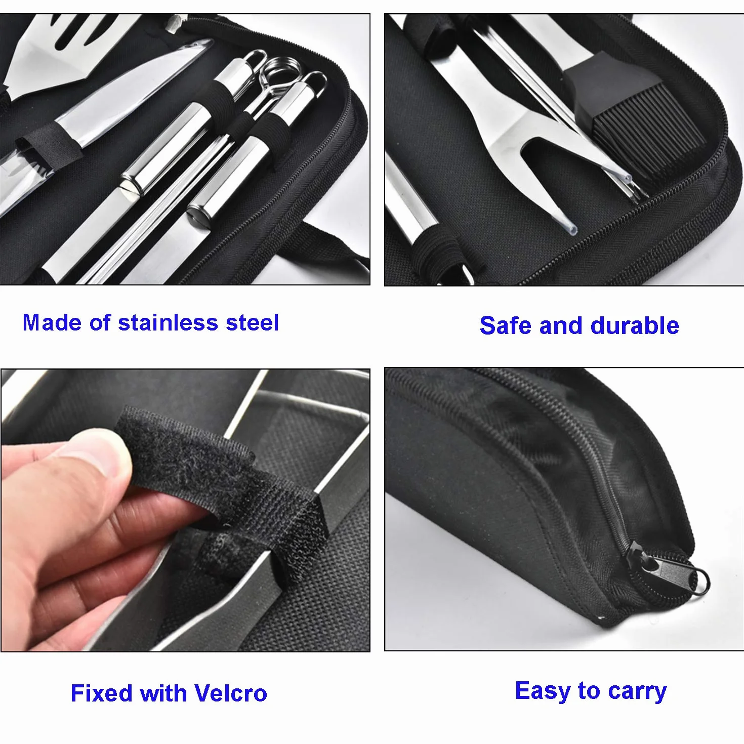 Outil de Barbecue en Acier Inoxydable Portable avec étui de Transport pour Camping