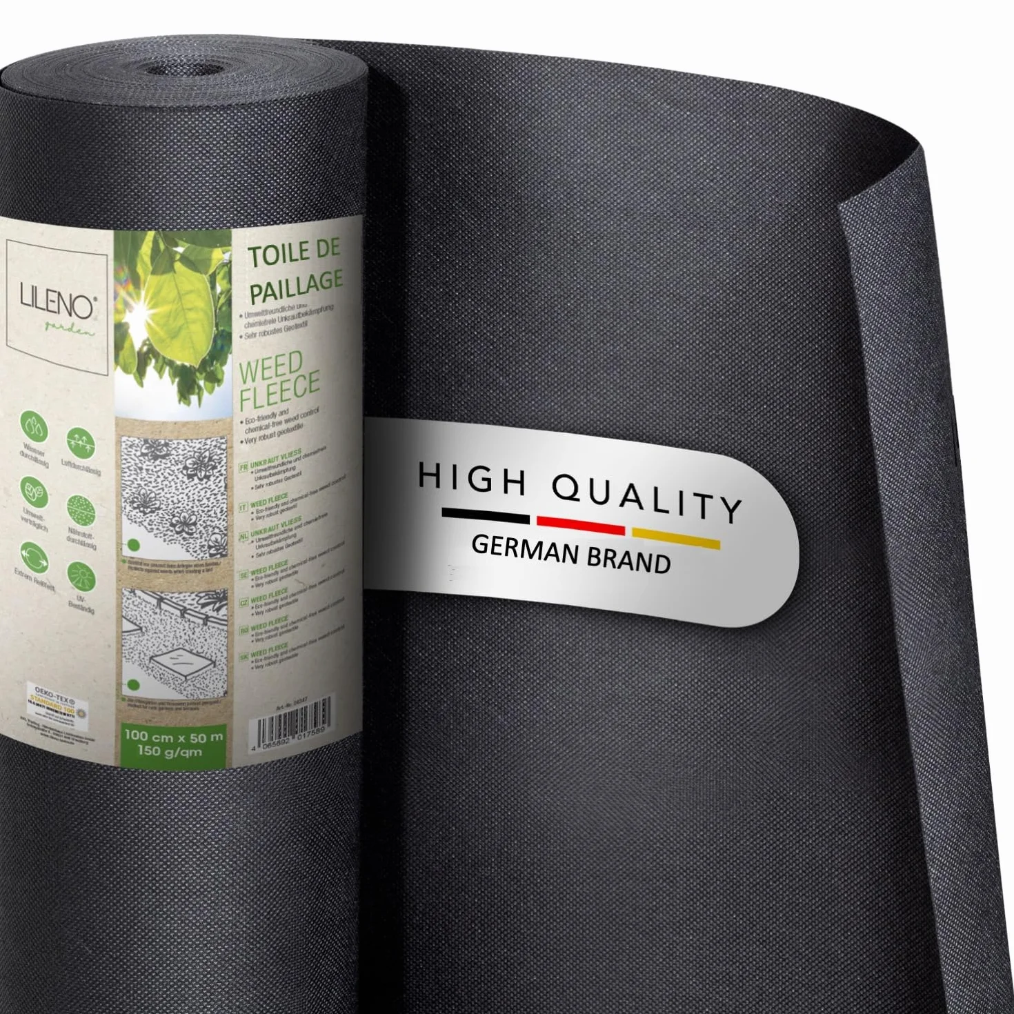 LILENO HOME Toile non tissée anti-mauvaises herbes jardin 50 m² 150 g/m² 1 m x 50 m perméable à l'eau