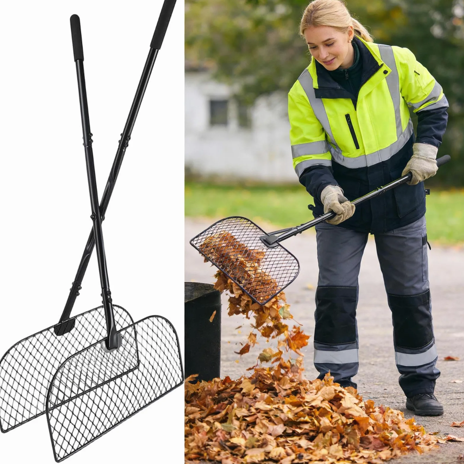 Rateaux à Feuilles pour Pelouse Collecteur Large à Manche Long | Rateau Ramasse-Feuilles Robuste Pour Enlever Les Débris D'Des Allées Terrasses Cours Et Jardins