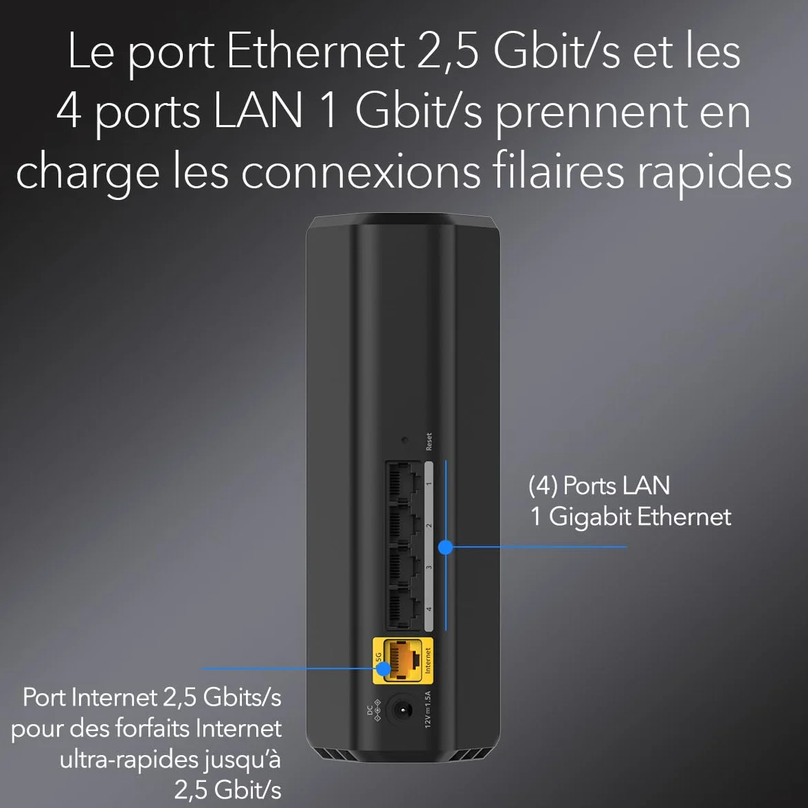 Netgear Nighthawk RS100 Routeur WiFi 7 bibande BE3600 3,6 Gbit/s 135 m2 50 périphériques Port 2,5 Gbit/s