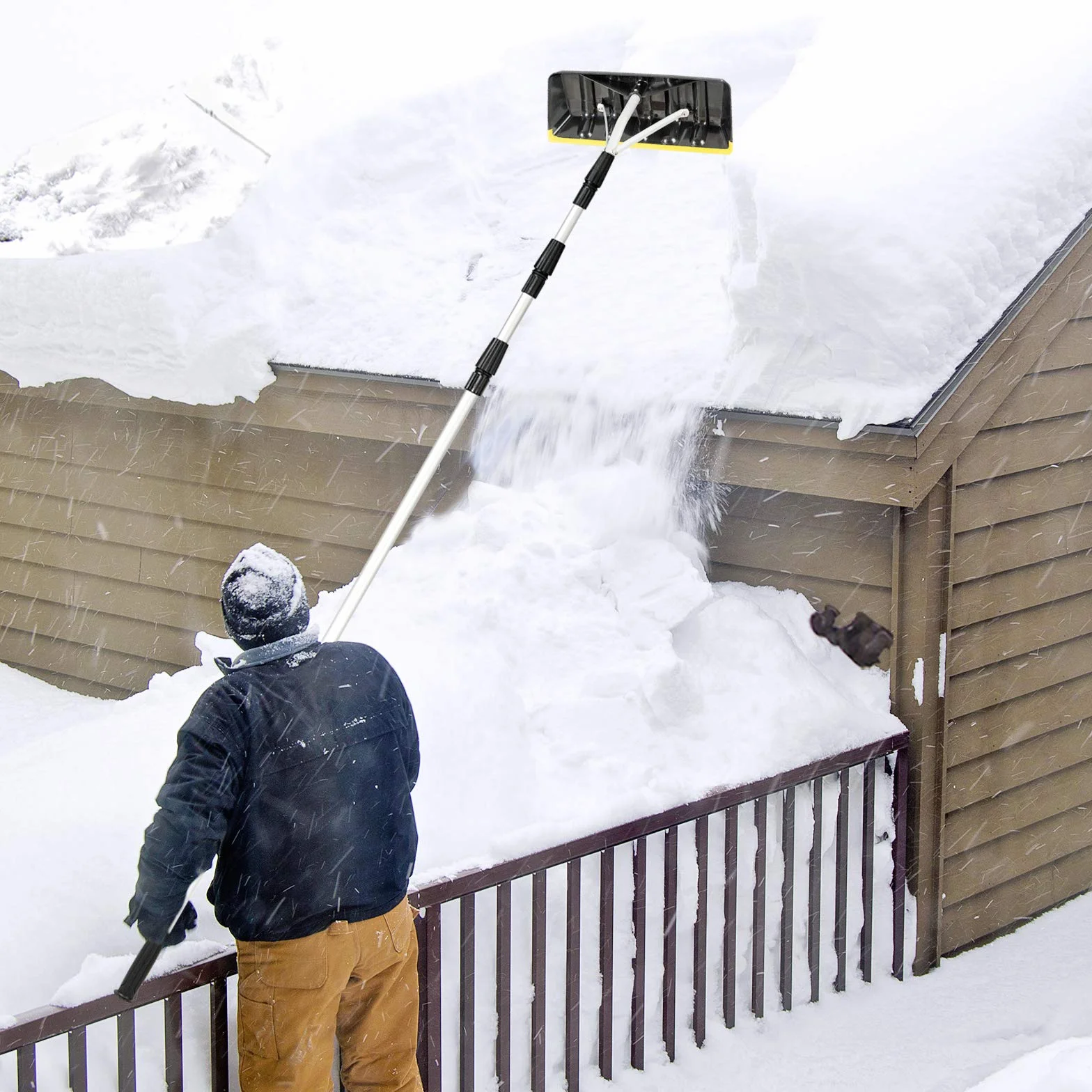 Râteau à Neige pour Toit en Aluminium, Pelle à Neige avec Manche Télescopique 200-630 cm, Outil de Déneigement
