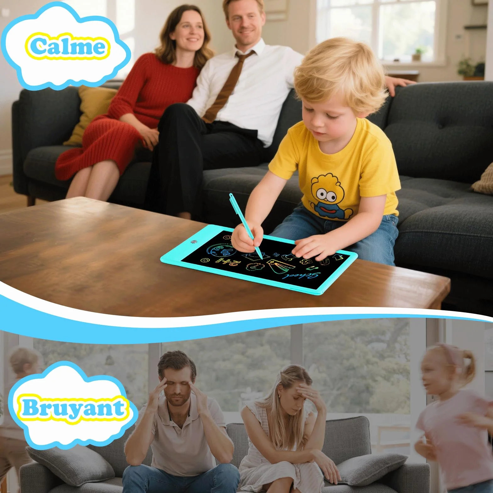 EooCoo Tablette d'écriture LCD 10 Pouces, Tablette Dessin Enfant, Cadeau Éducatif Bleu