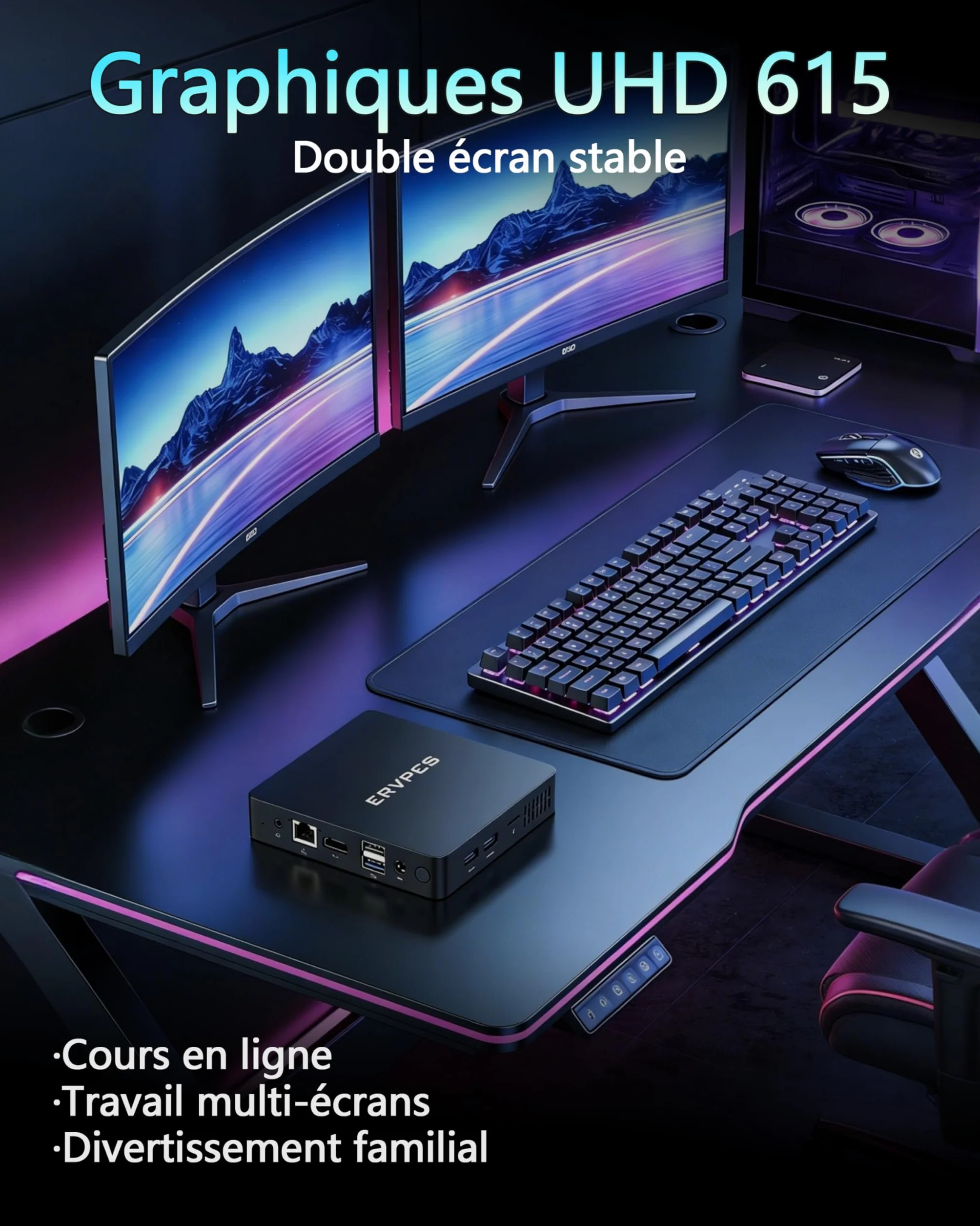 Mini PC Pentium 6500Y 8GB LPDDR3 128GB SSD Windows 11 Pro 4K Double Écran WiFi5 BT5.0 Gigabit Ethernet USB3.2 VESA Silencieux