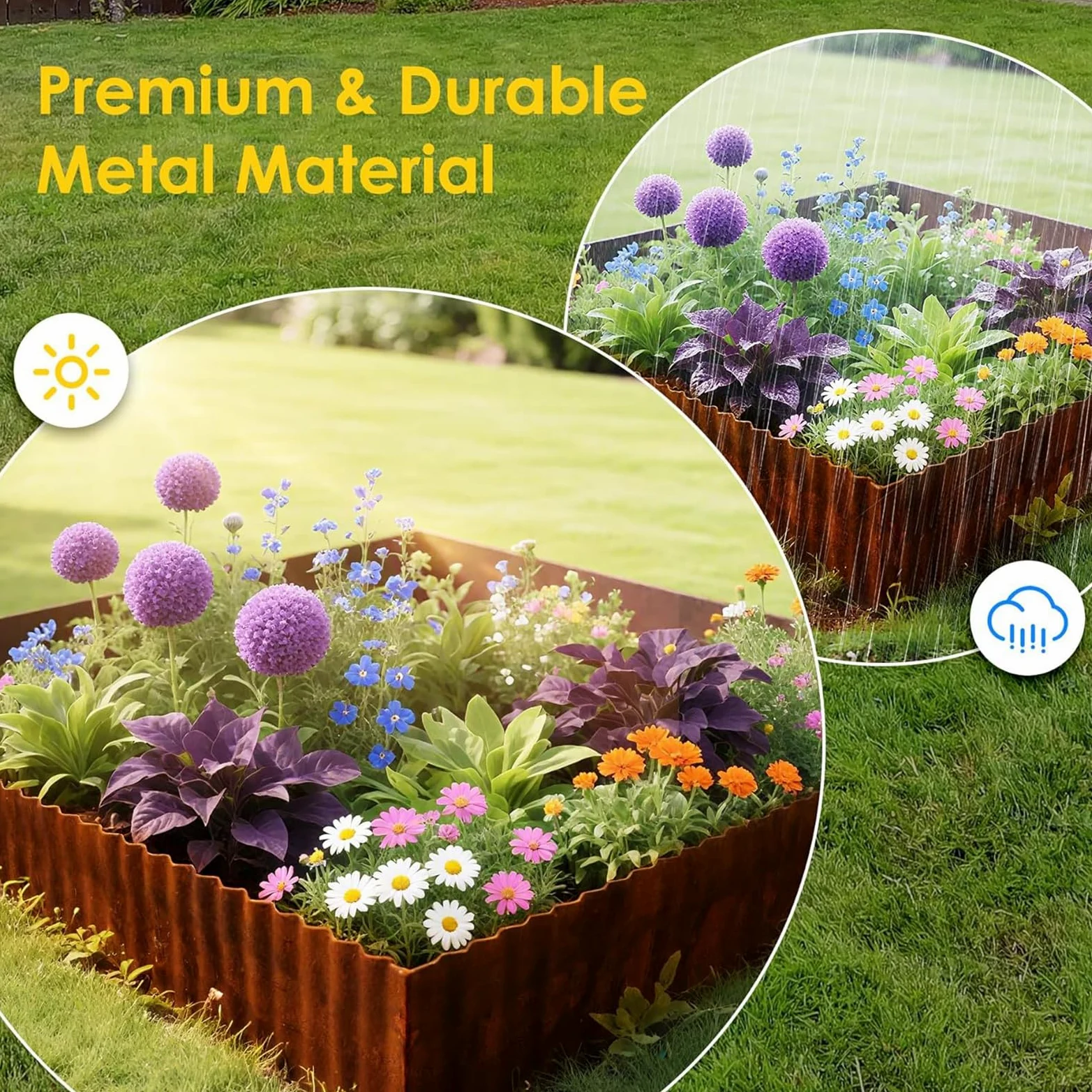 Bordure de pelouse en métal - 10 m x 14,5 cm de haut - En acier Corten - Aspect rouille - Bordure de parterre pour bricolage - Avec 1 paire de gants - Bordure de pelouse en métal galvanisé pour jardin
