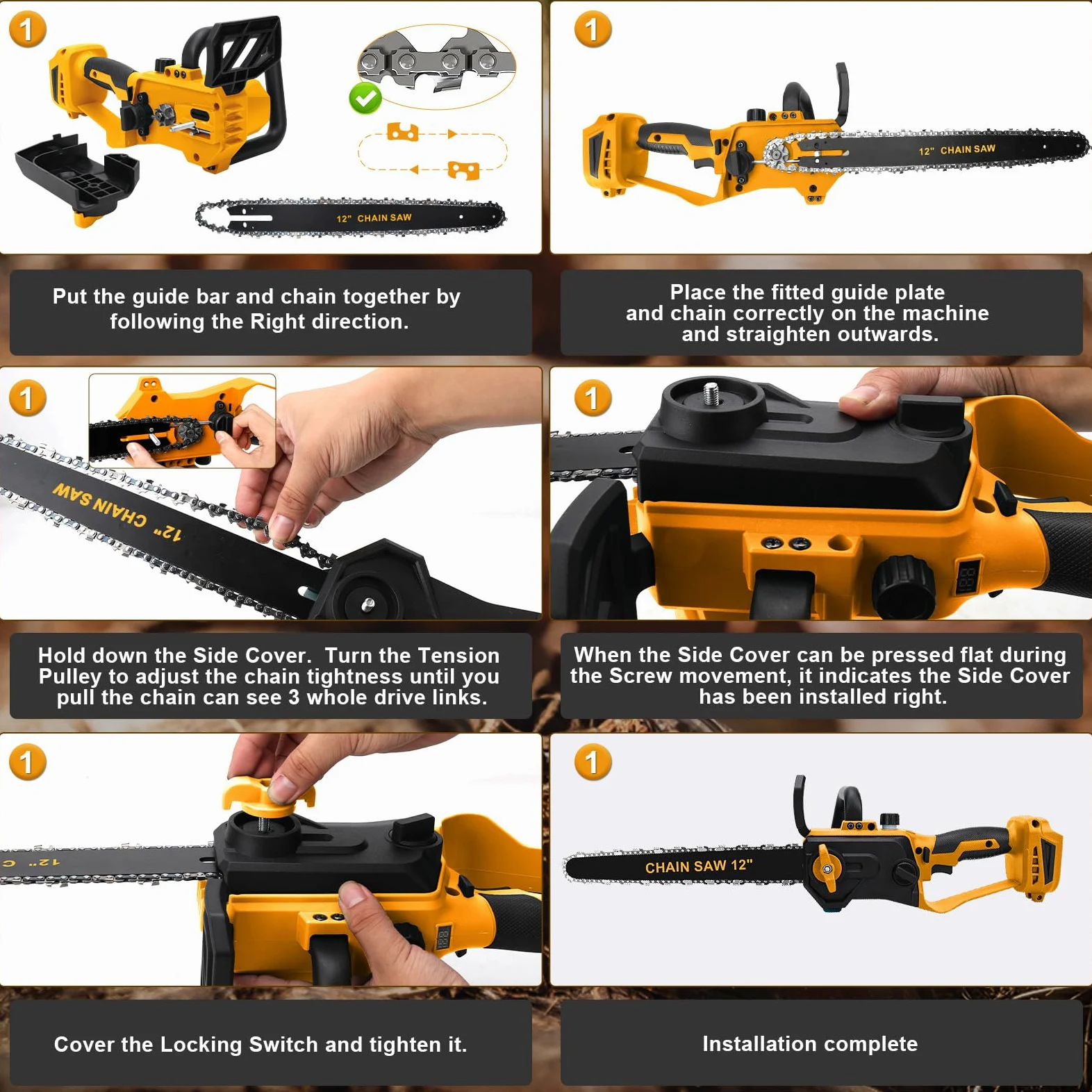 WingFly Tronçonneuse à Batterie 12 Pouces Compatible avec Dewalt 18 V, 20 V, Tronçonneuse Électrique sans Fil, Vitesse de Chaîne 10 m/s, Mini Scie à Chaîne, 2 Chaînes (sans batterie)