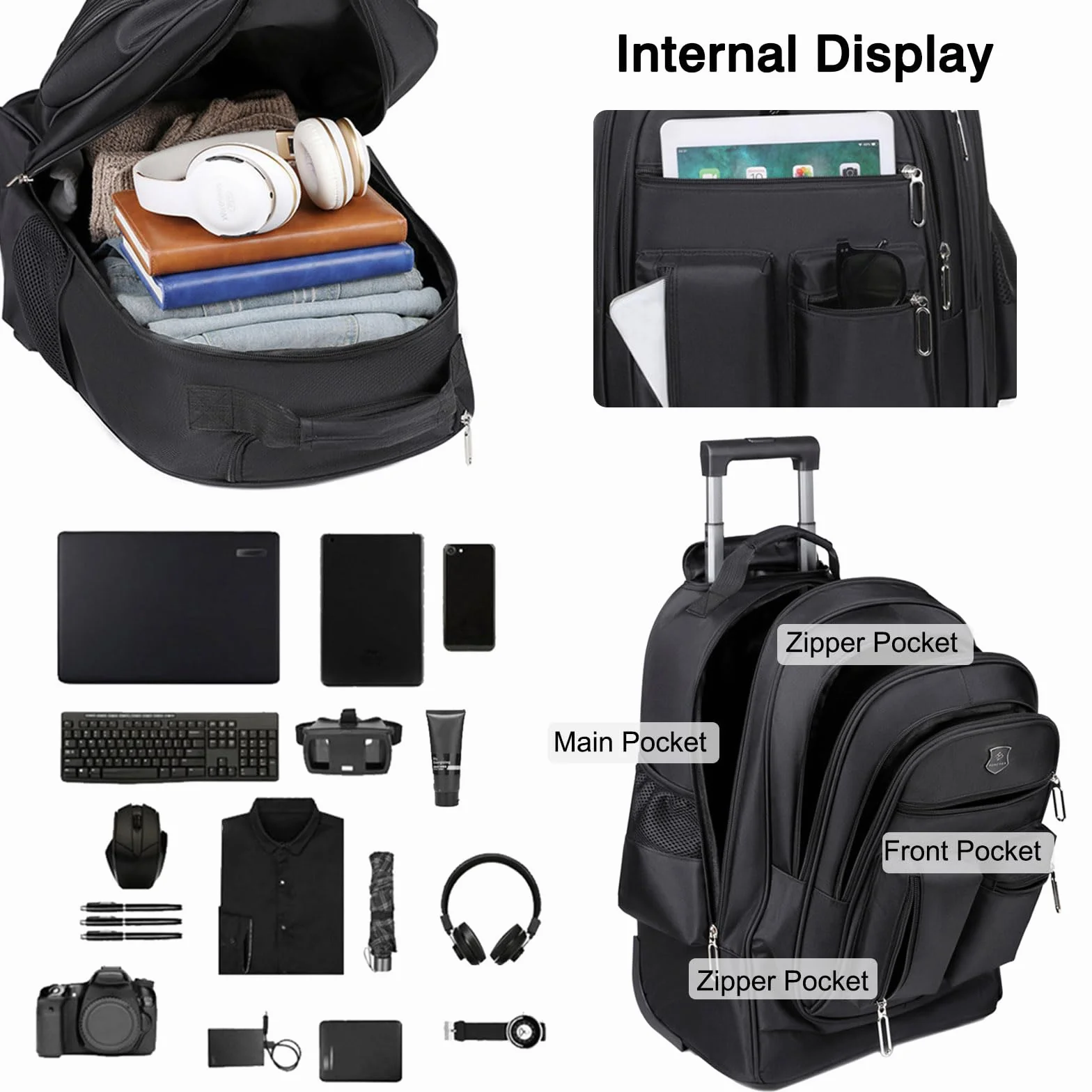 FANDARE Sacoche à roulettes pour Ordinateur Portable 15.6 Pouces Imperméable Trolley Sac de Voyage