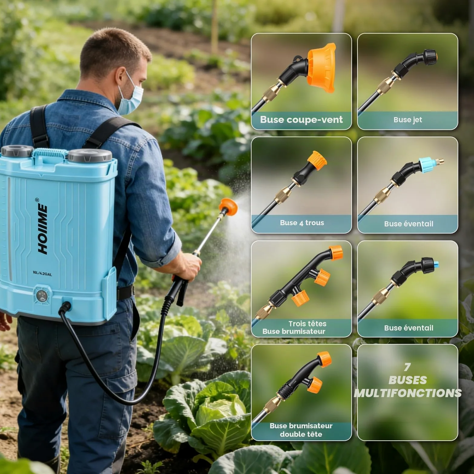 Pulvérisateur à Pression sans Fil 16L Pulvérisateur de Jardin, 7 Buses Pulvérisateur à Plantes Électrique 100PSI Résistance de pulvérisation réglable, Compatible avec les batteries Makita 18V
