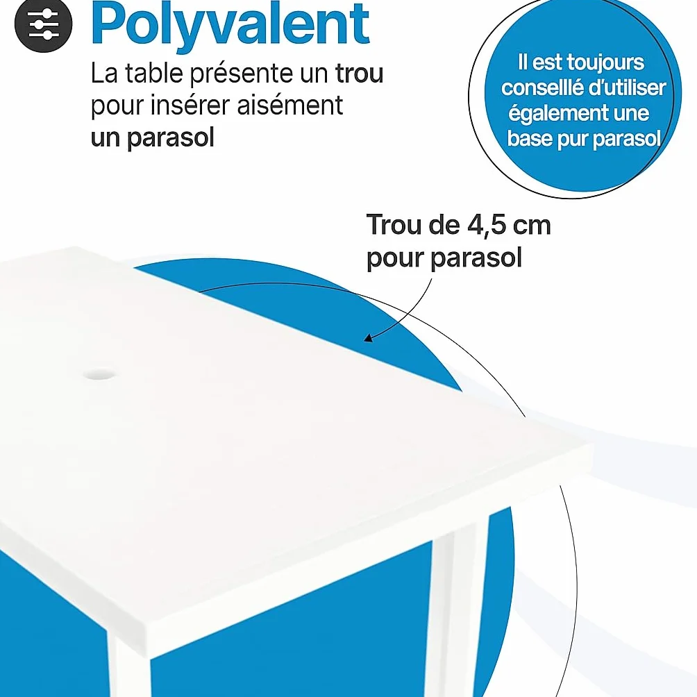 Tomaino Table de Jardin Exterieur avec Trou Parasol Plastique 126x76x72 cm