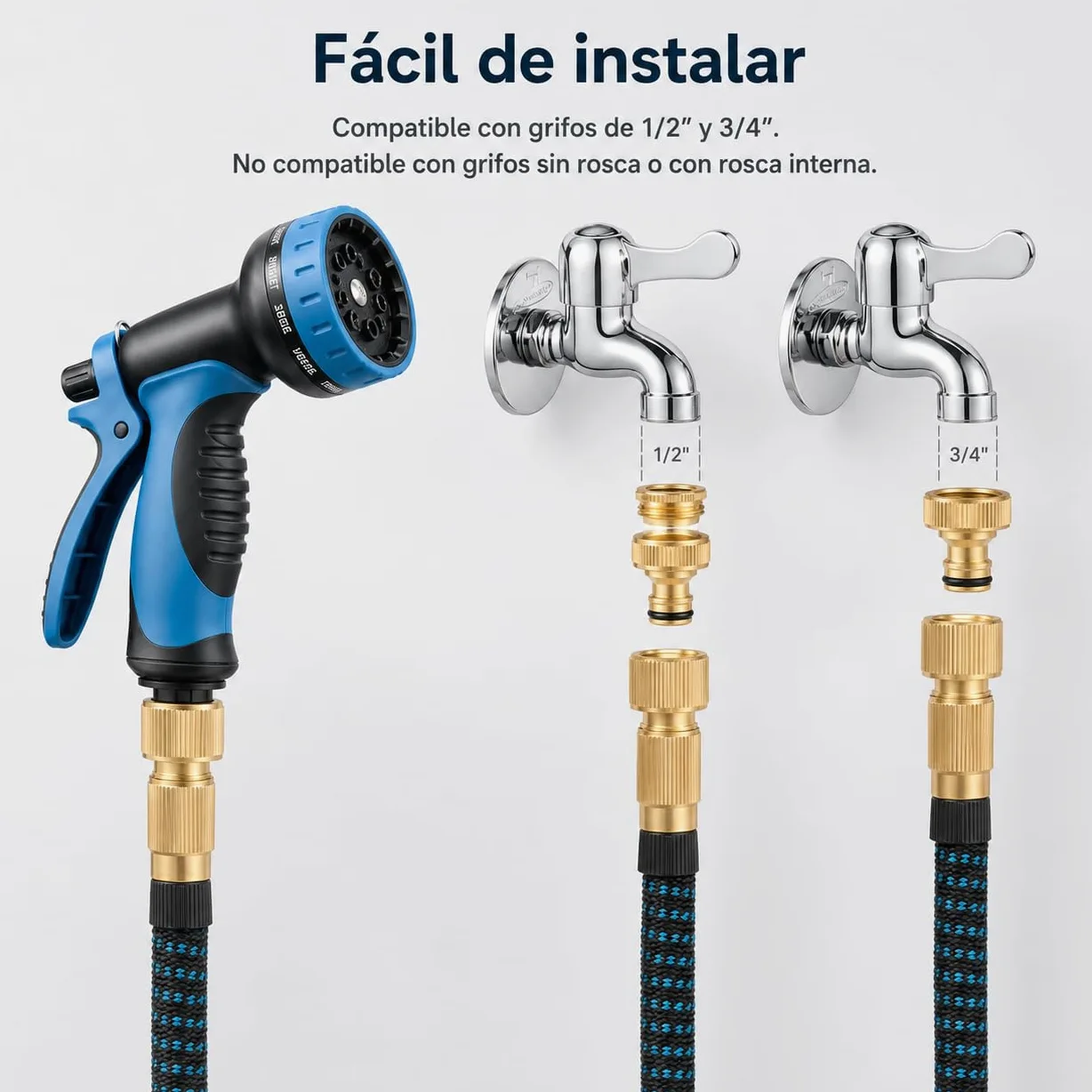 Tuyau d'arrosage extensible 15 m, tuyau d'arrosage rétractable, tuyau d'arrosage flexible avec 10 fonctions, adaptateur 3/4", connecteur en laiton massif, pour maison