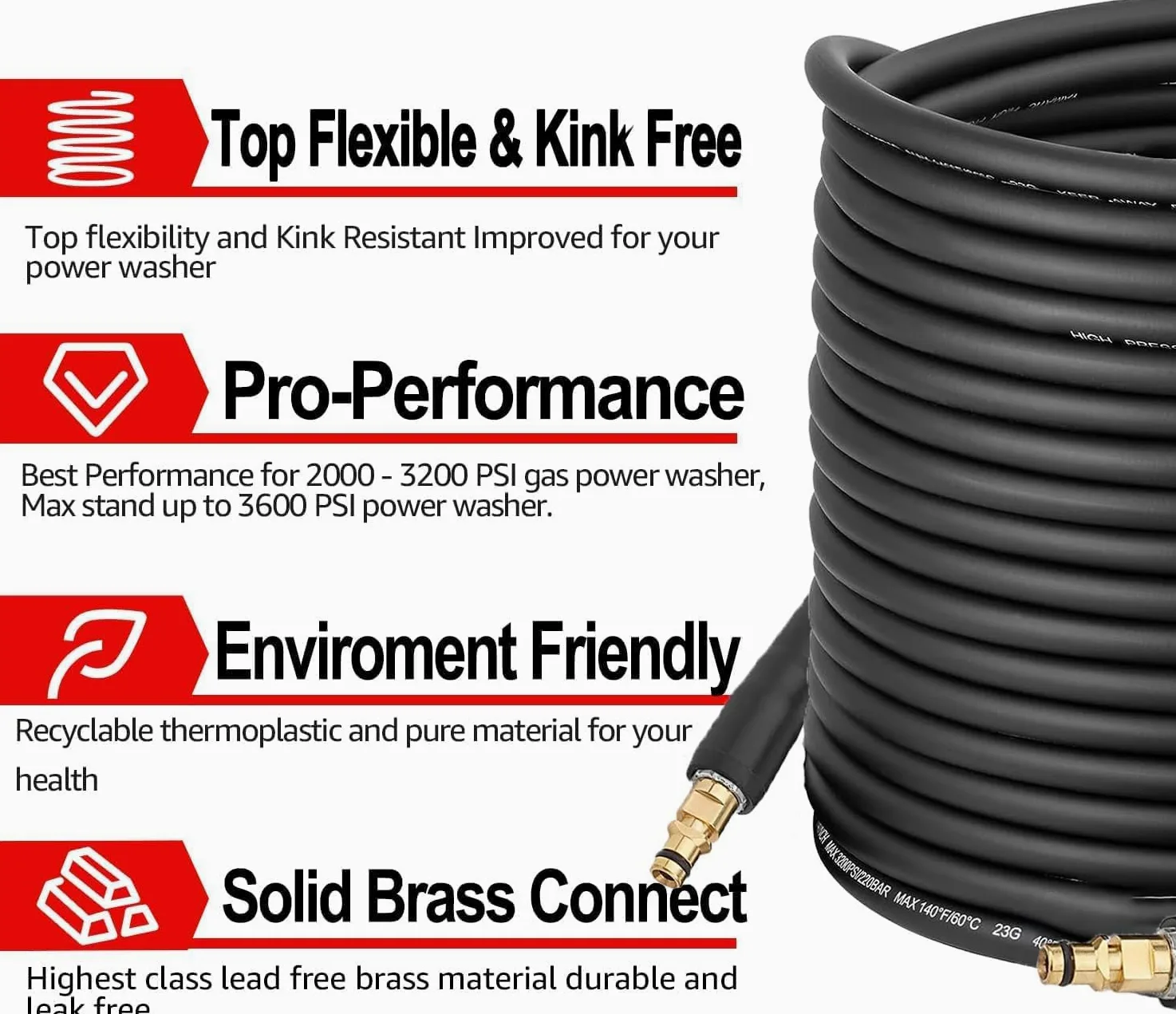 Tuyau de rechange pour nettoyeur haute pression Kärcher K Series K2, K3, K4, K5, K7, accessoires d'extension de tuyau de nettoyage à l'eau, connecteur rapide de 20 m