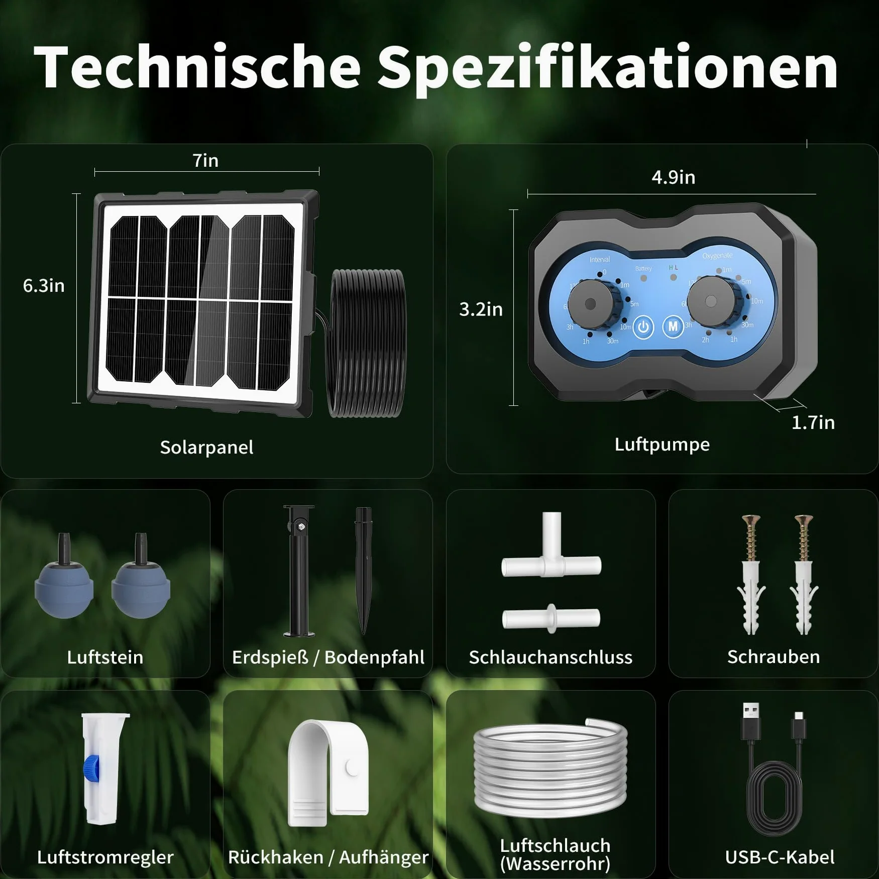 Pompe à oxygène Solaire 3W 2200mAh – Aérateur de Bassin Rechargeable – 146 Modes pour Circulation d'eau, Aquarium et Pisciculture