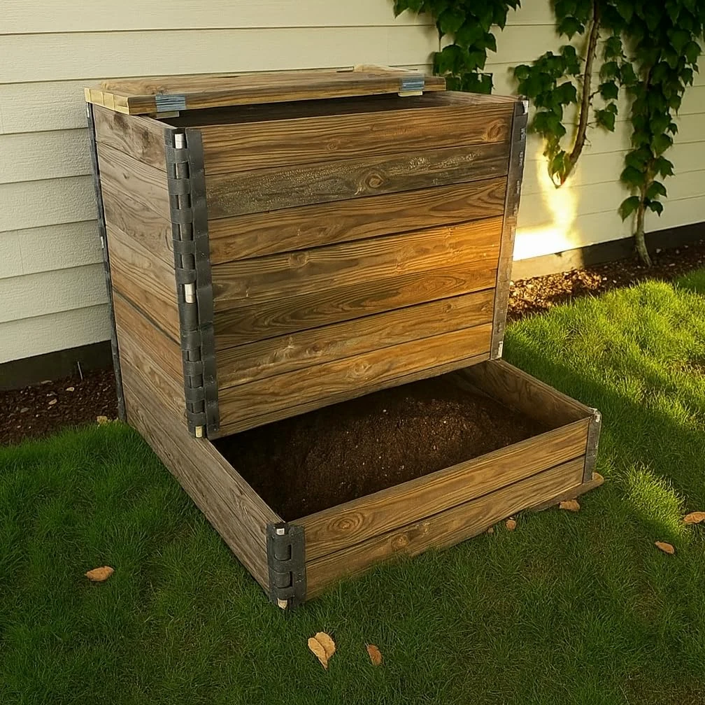 Composteur en Bois 600L en Douglas Classe 3 traité Marron avec Couvercle