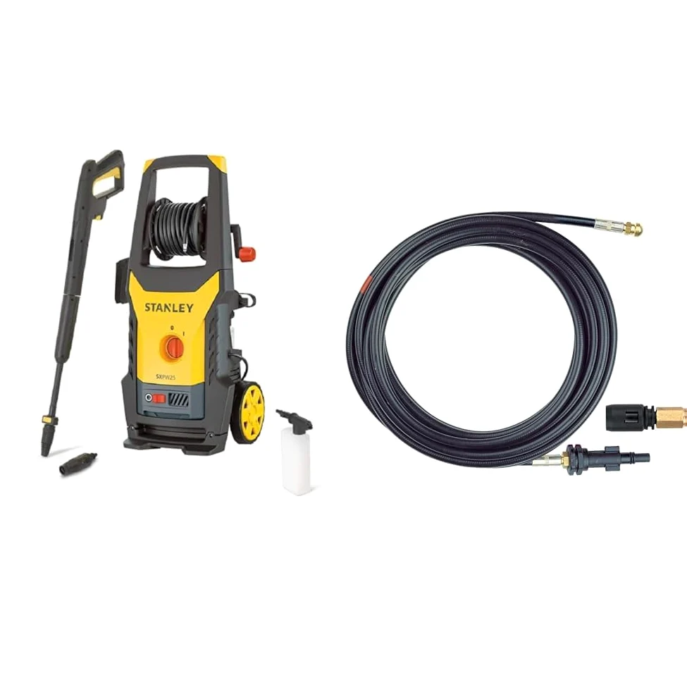 Stanley Nettoyeur Haute Pression SXPW25E (2500 W, 170 Bar, 500 l/h) & Déboucheur de Canalisations pour Nettoyeur Haute Pression (16 m) Noir