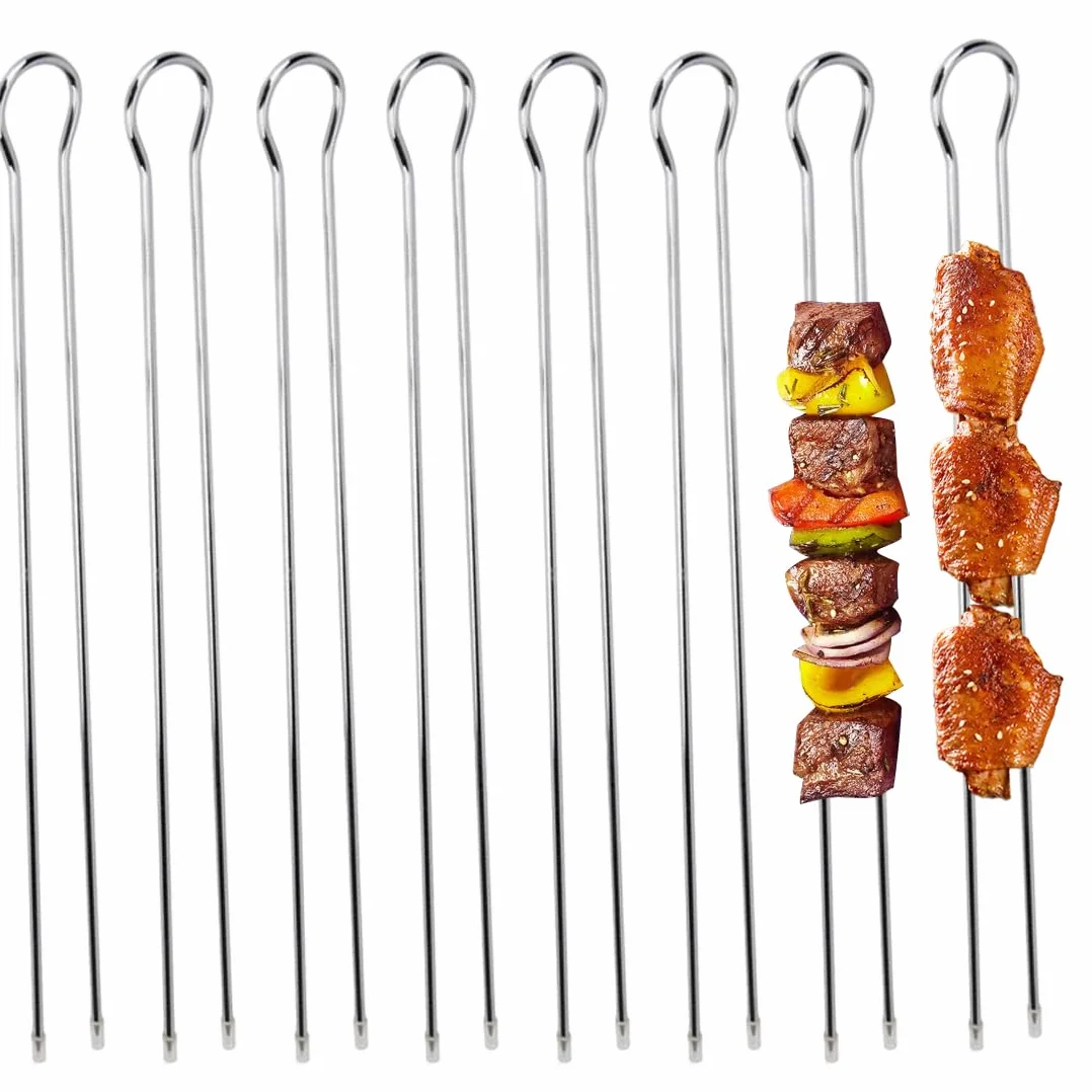 Brochettes Barbecue 28cm Acier Inoxydable Double Dents 12 Pièces